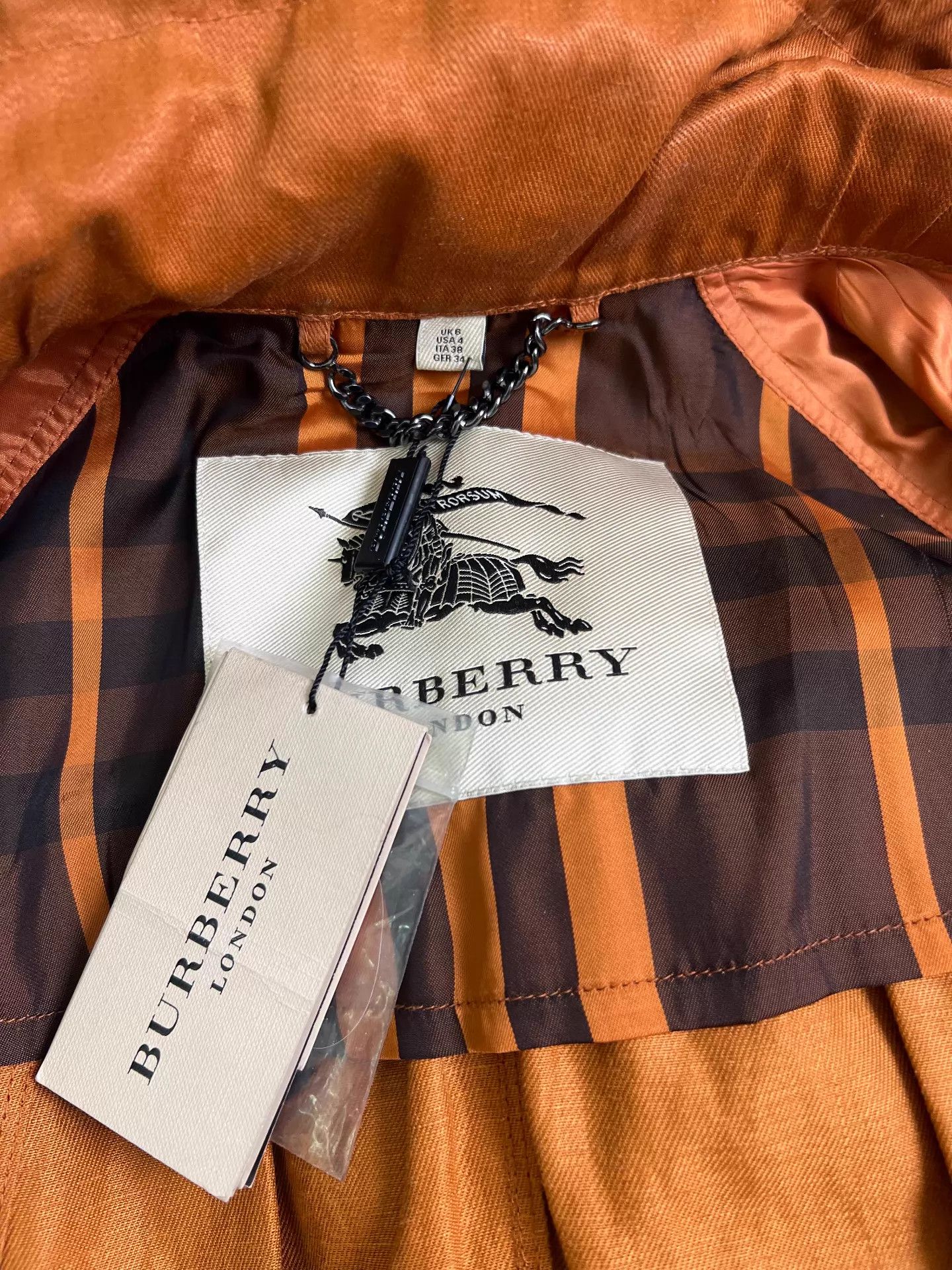 Burberry Burberry Spring Trench 100% Linen Heavy Pumpkin Orange 6 Size S / US 4 / IT 40 - 4 Thumbnail
