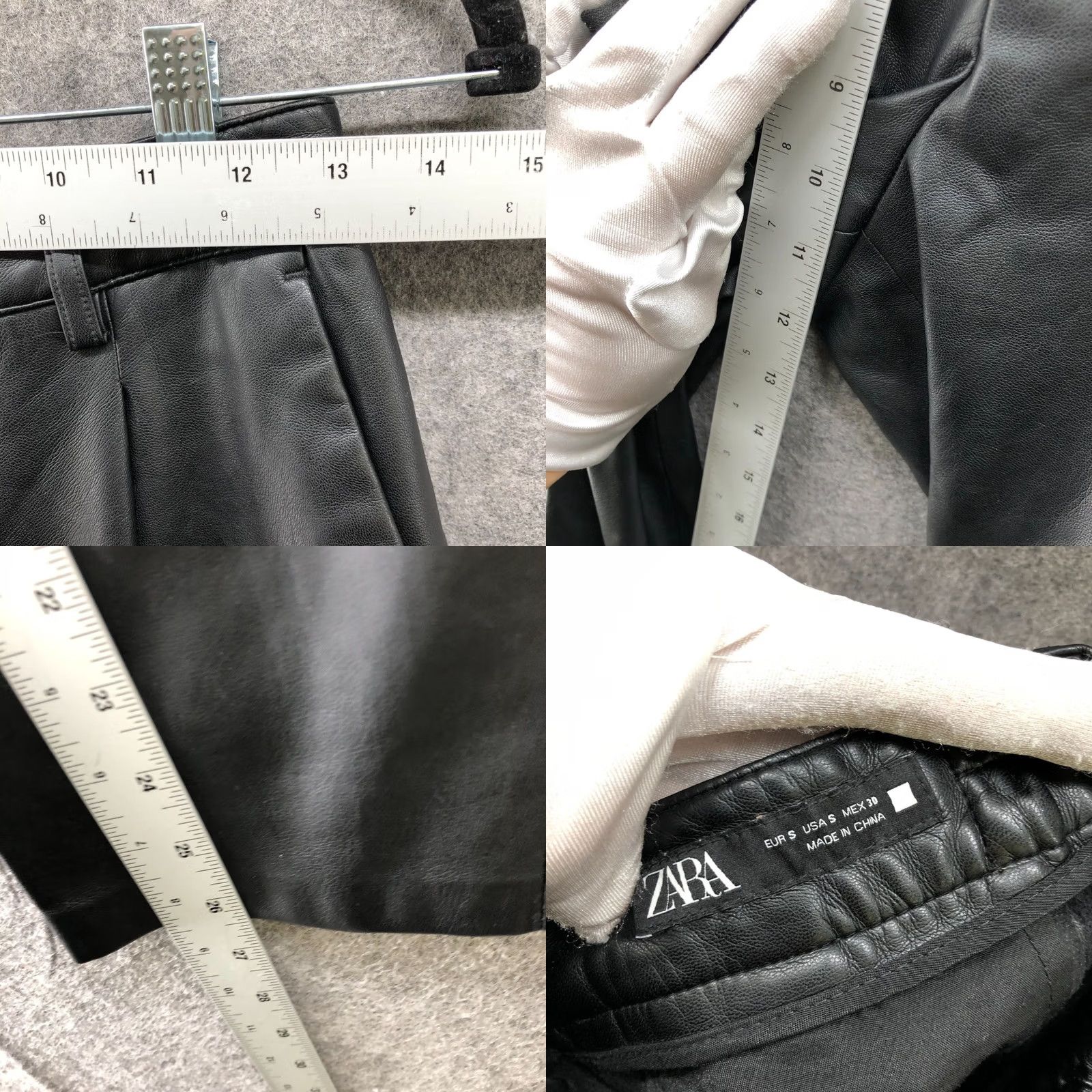 Zara Zara Womens S Black Faux Leather Pleated Front Pants Tapered Leg High Rise Pants Size 28" / US 6 / IT 42 - 8 Thumbnail