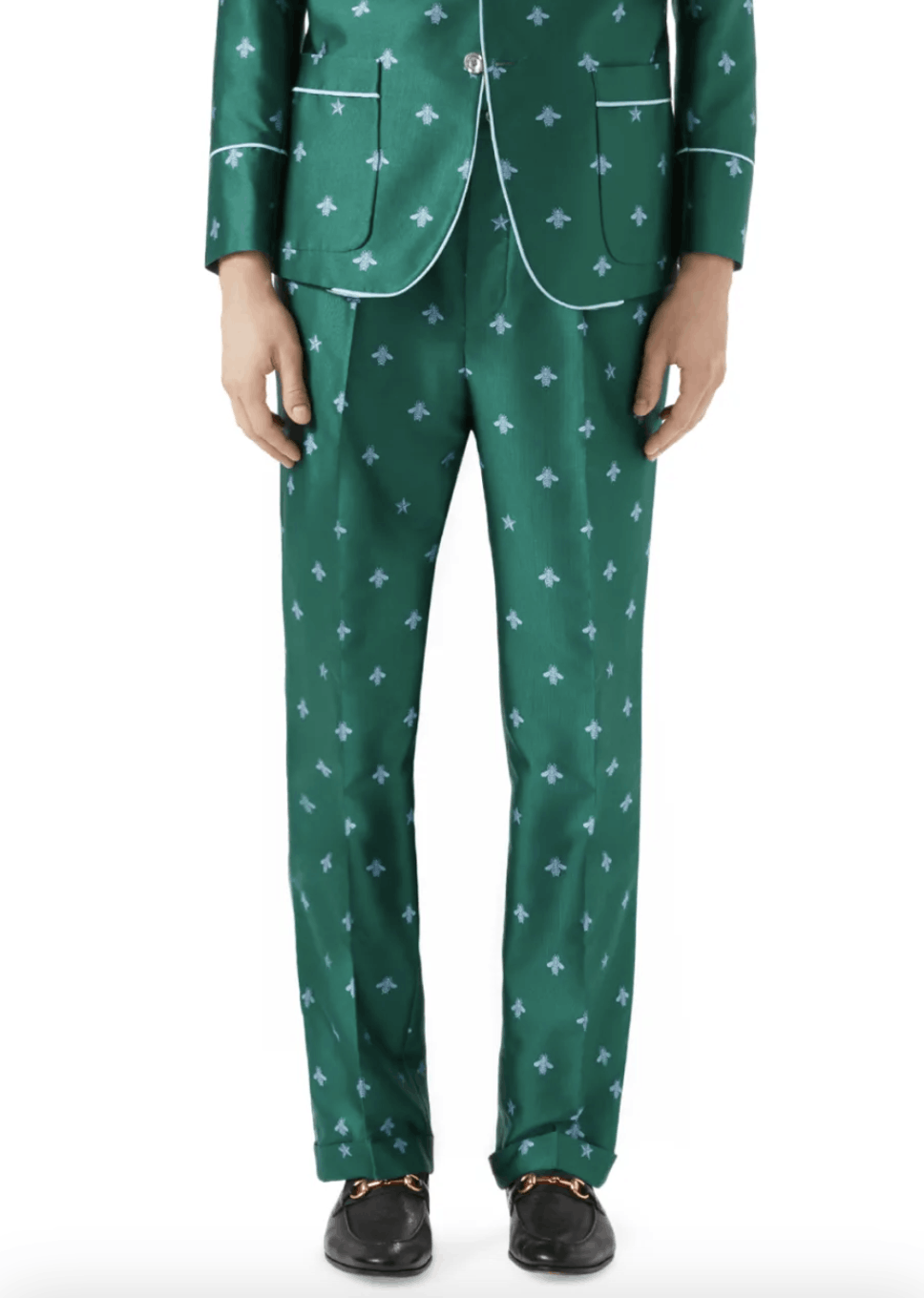 Image of Gucci Runway Ss16 Bee-Embroidered Jacquard Pajama Pants in Green, Men's (Size 30)