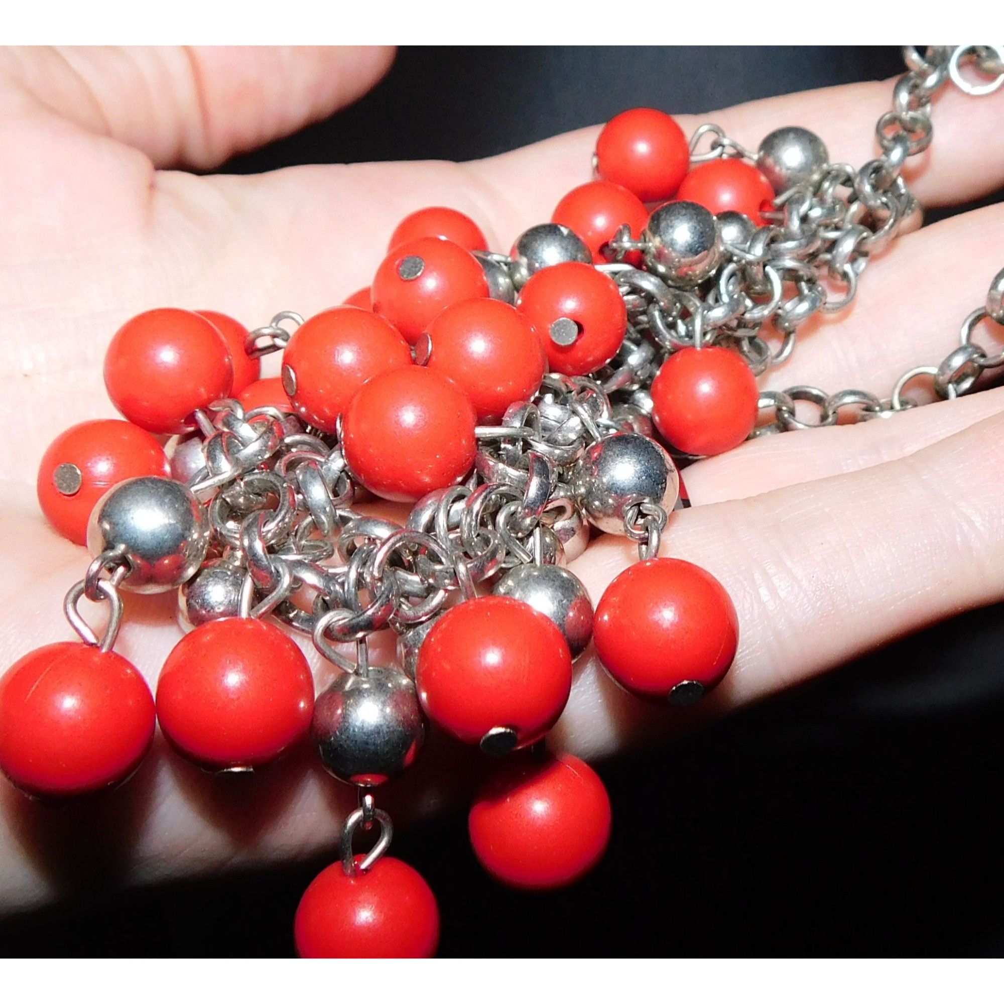 Other Elegant Bohemian Red And Silver Tone Ball Fringe Necklace Size ONE SIZE - 2 Thumbnail
