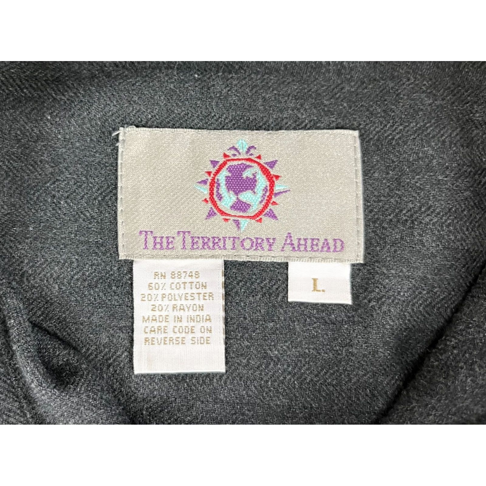 The Territory Ahead The Territory Ahead Men's Button-Up Shirt Tweed Herringbone Southwest Sz L Charcoal Cotton Blend Pockets Aztec Western - Mens Size US L / EU 52-54 / 3 - 6 Thumbnail