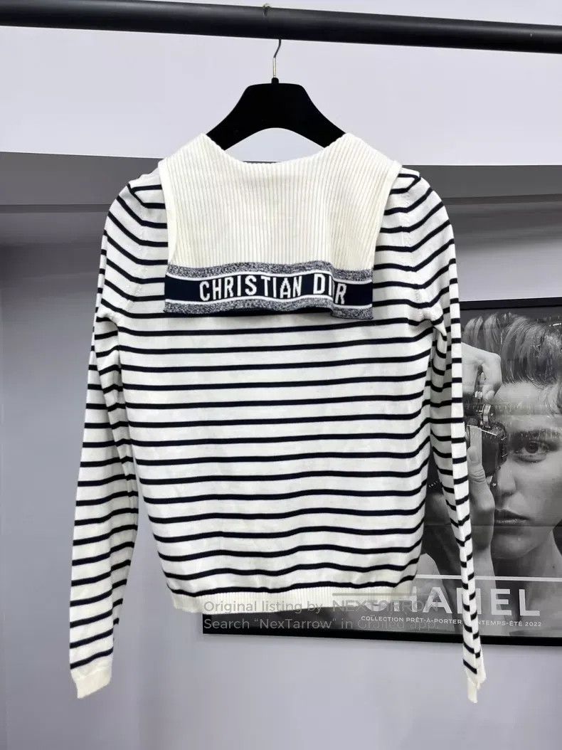Dior Dior Navy collar striped knitwear sweater Size XXS / US 00 / IT 34 - 2 Thumbnail