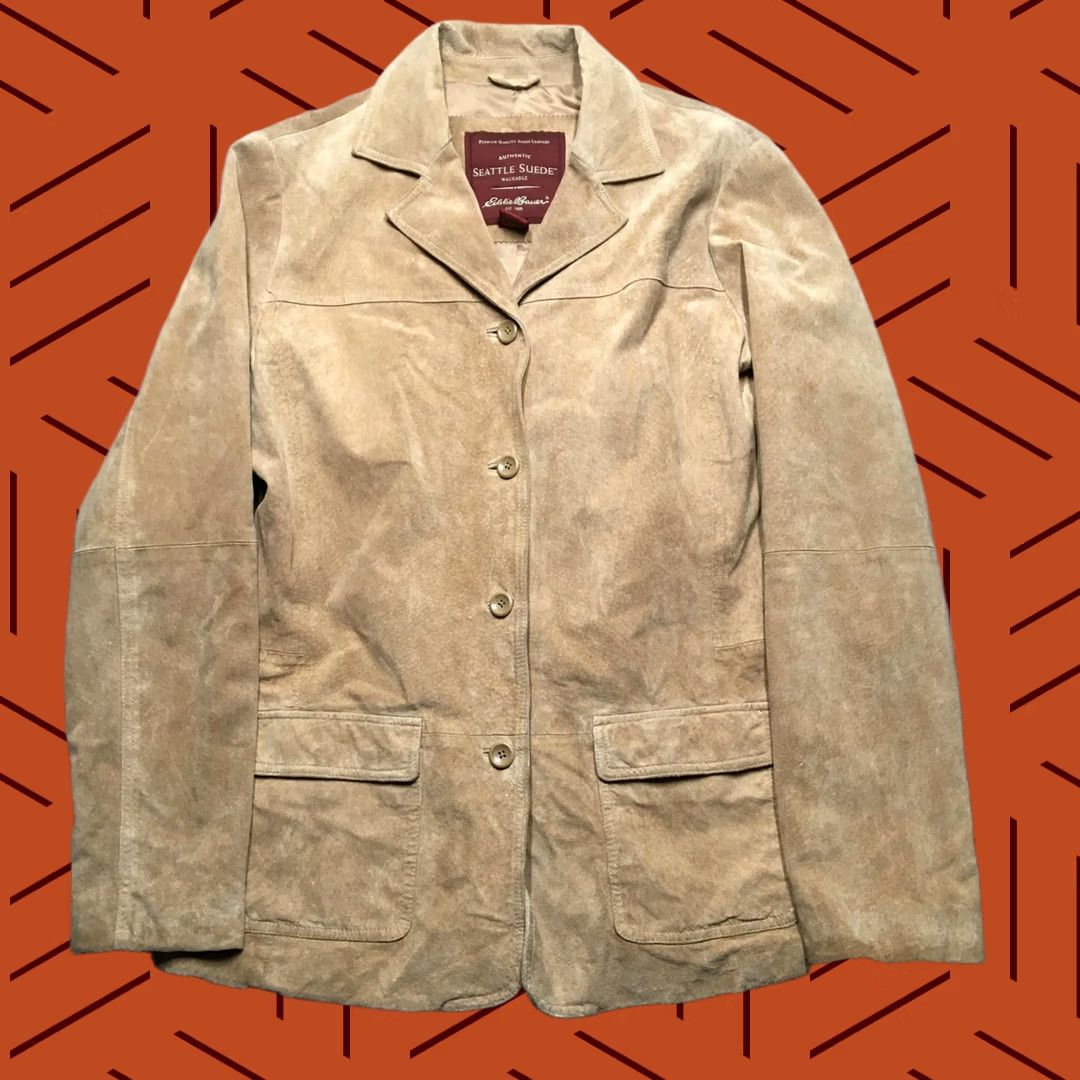 Eddie Bauer Eddie Bauer Suede Blazer Jacket Womens Tall L Brown Seattle Suede Lined Button Front Notched Collar Size L / US 10 / IT 46 - 1 Thumbnail