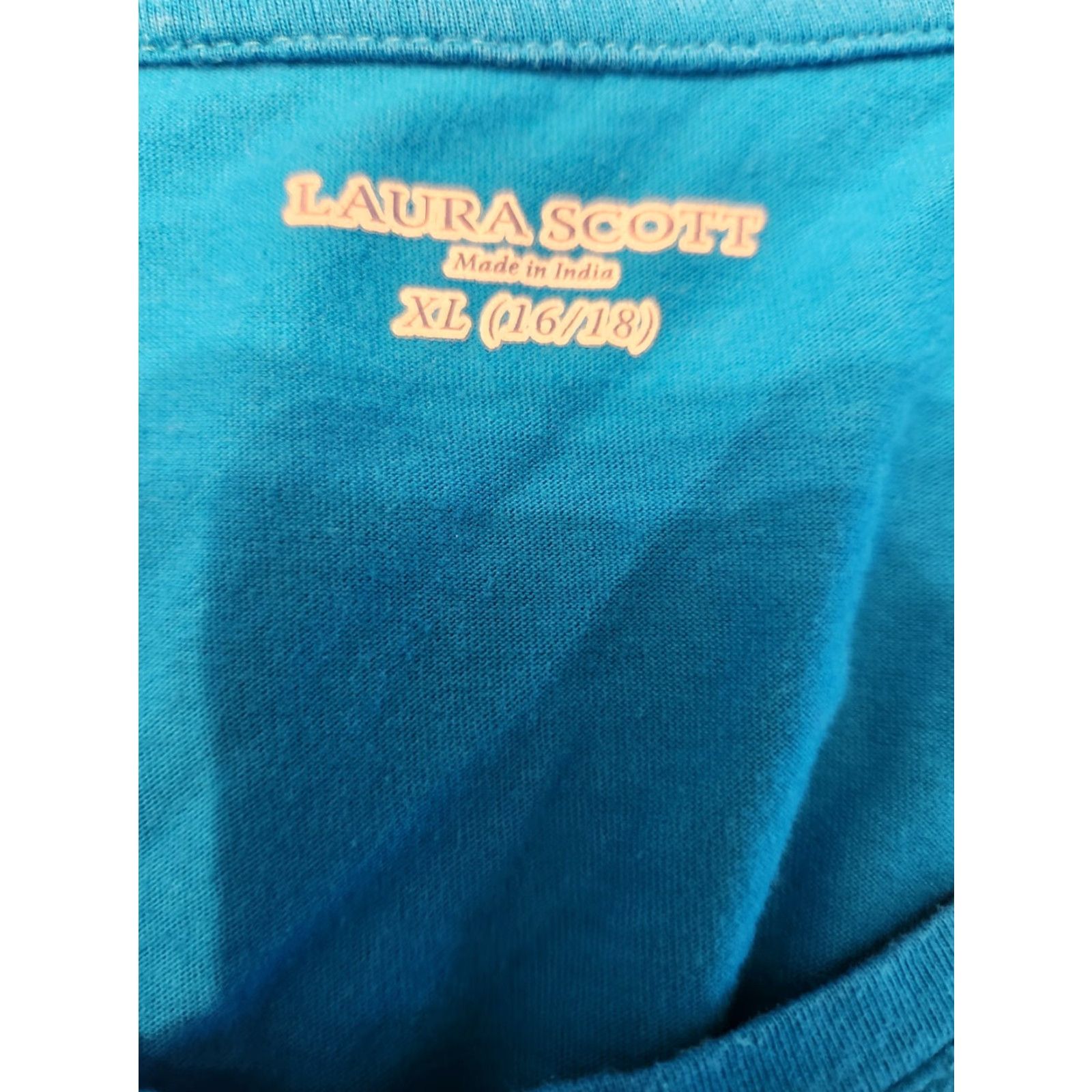 Vintage Laura Scott Blue Eyelet Casual Top Shirt Boho XL 16 18 Women T-Shirt Crew Neck Short Sleeve Cap Sleeve 100% Cotton Easy Care Size XL / US 12-14 / IT 48-50 - 5 Thumbnail