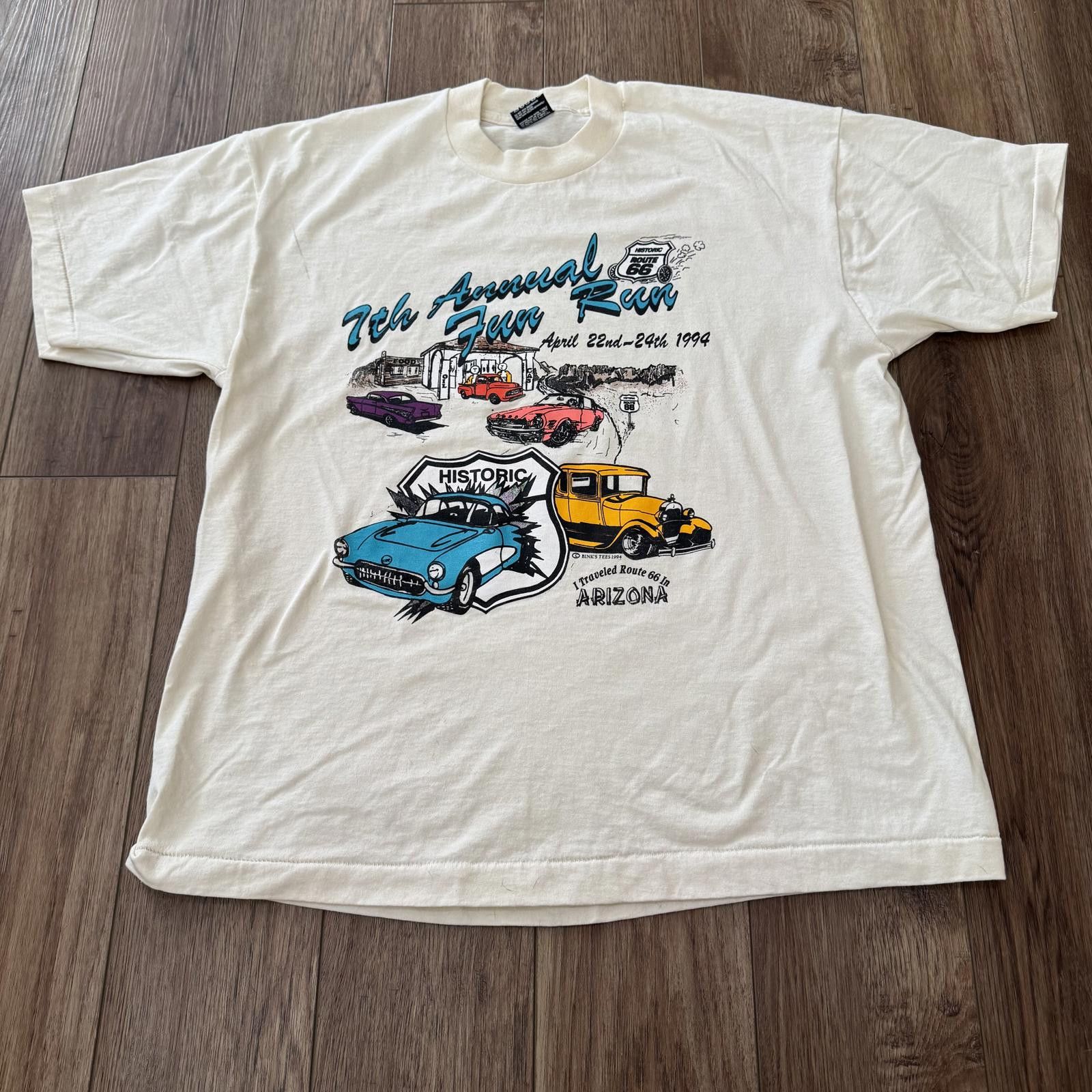 Fruit Of The Loom Vintage 90s Route 66 Classic Cars Fun Run Arizona Shirt Size US XL / EU 56 / 4 - 1 Thumbnail