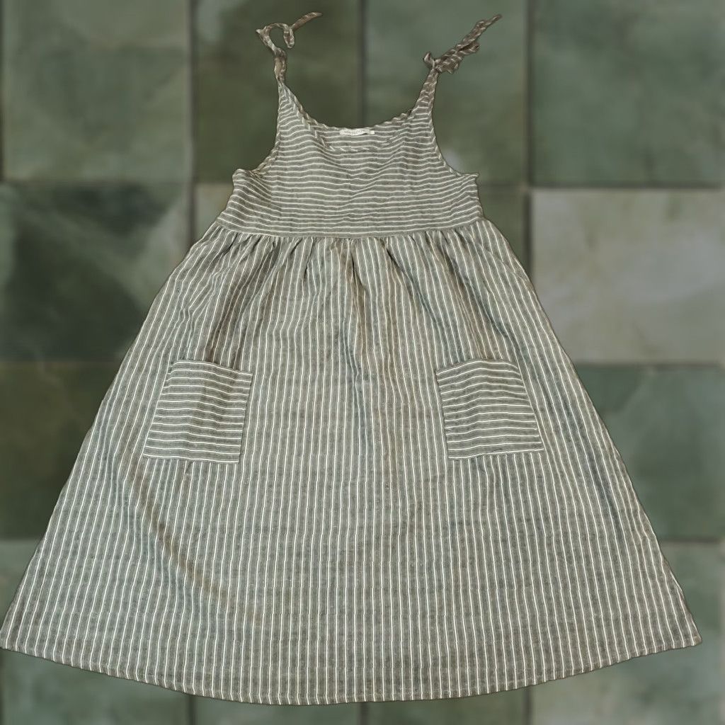 Vintage Misslook Dress Womens Small Gray White Striped Ruffles Flowy Tie Straps Size S / US 4 / IT 40 - 1 Thumbnail