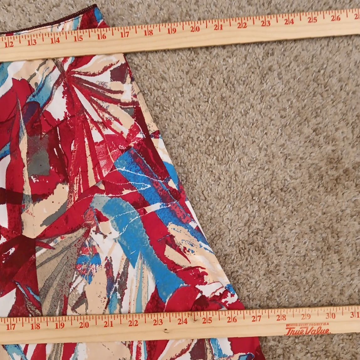 Bob Mackie Bob Mackie Skirt L Red Geometric Asymmetric Elastic Waist Knee Length Pencil Straight Women Regular Size 36" / US 14 / IT 50 - 3 Thumbnail