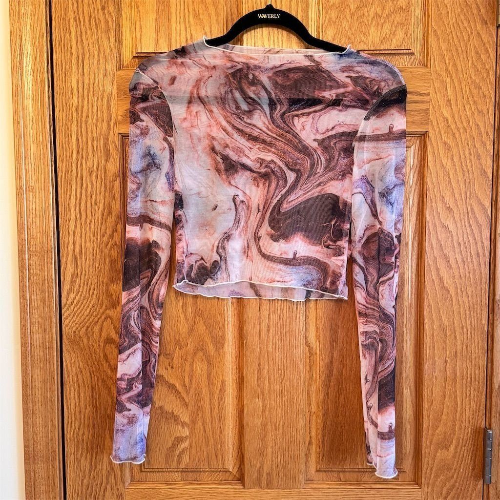 Shein SHEIN Women's Multicolor Marble Print Mesh Crop Top Size M Size M / US 6-8 / IT 42-44 - 2 Thumbnail