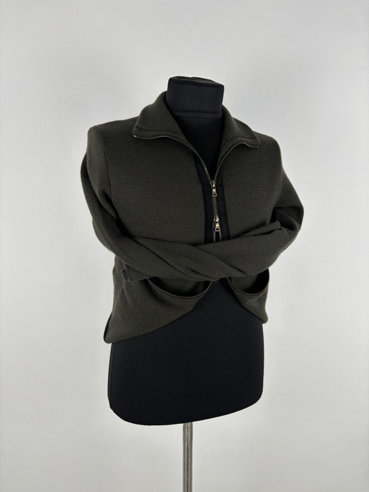 Miu Miu VTG Archive Knit Wool-Leather Zip Sweater High Collar Jumper Size US M / EU 48-50 / 2 - 6 Thumbnail