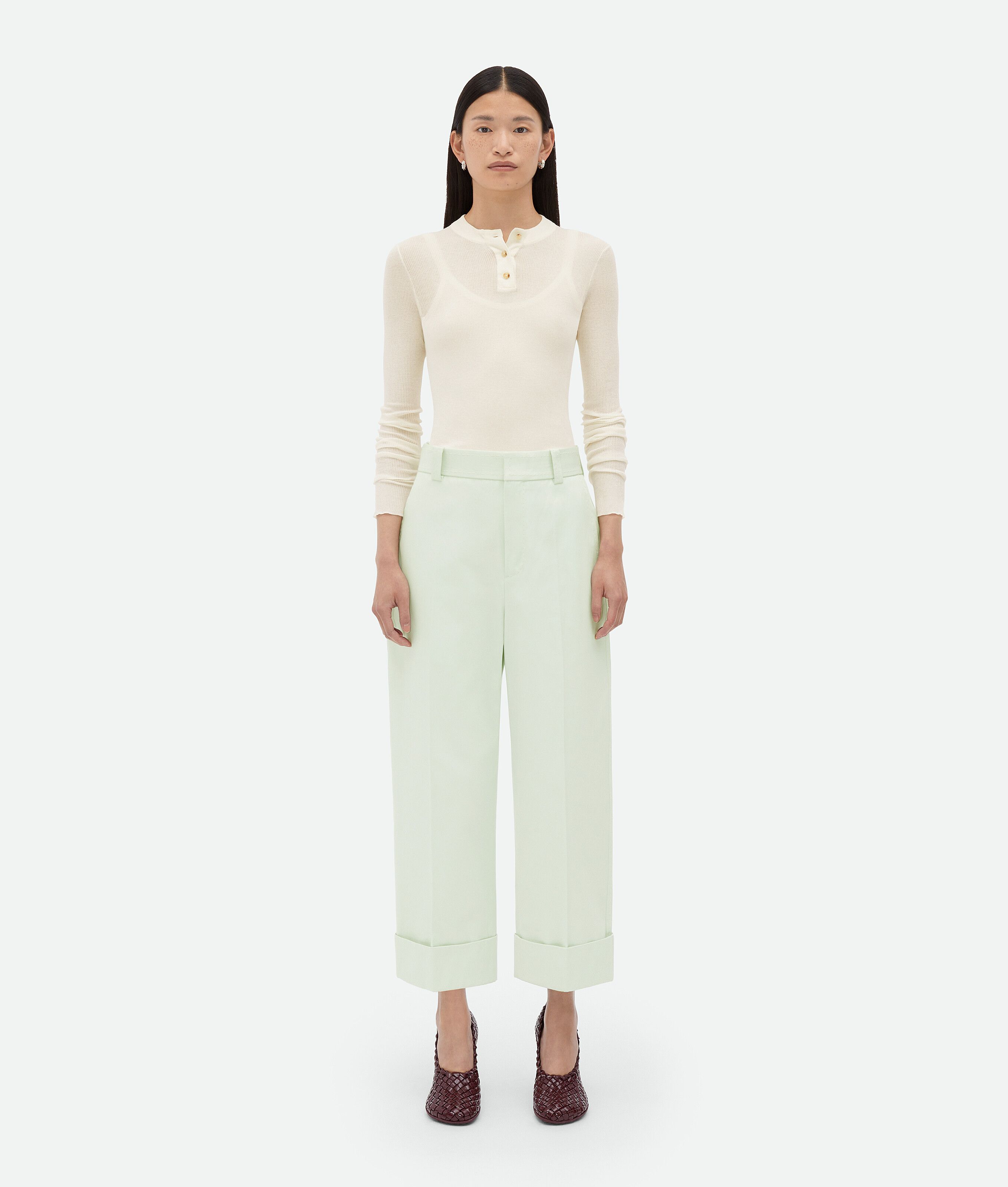 Bottega Veneta Light Cyan Cotton Twill Culotte Trousers Size 26" / US 2 / IT 38 - 2 Thumbnail