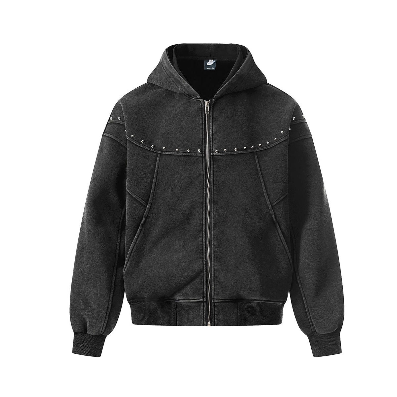 Japanese Brand Black Studded Zip-Up Hoodie, Streetwear Jacket Size US M / EU 48-50 / 2 - 1 Thumbnail