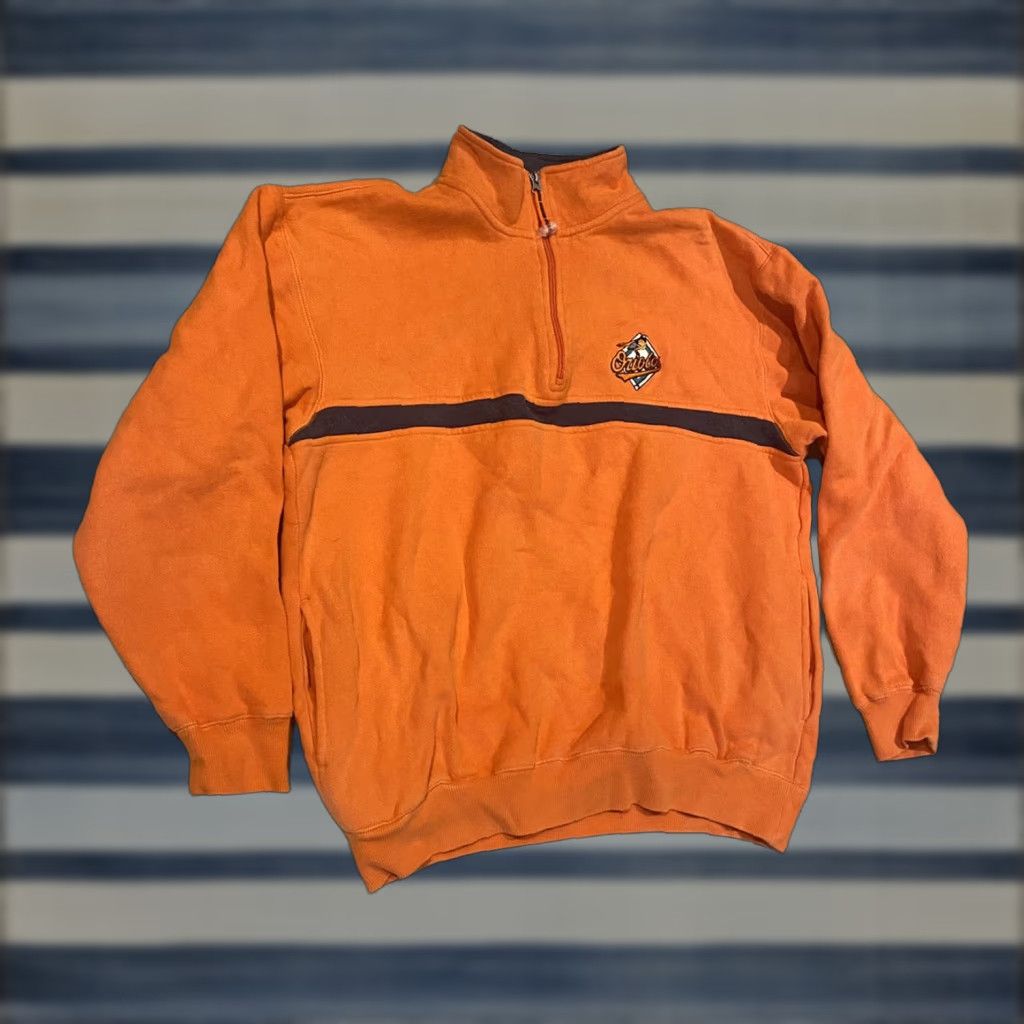 Vintage VINTAGE Antigua Baltimore Orioles Long Sleeve 1/4 Zip Pullover Sweatshirt Men M Orange Crew Neck Logo Sweatshirt Orioles Golf Mens Size US M / EU 48-50 / 2 - 1 Thumbnail