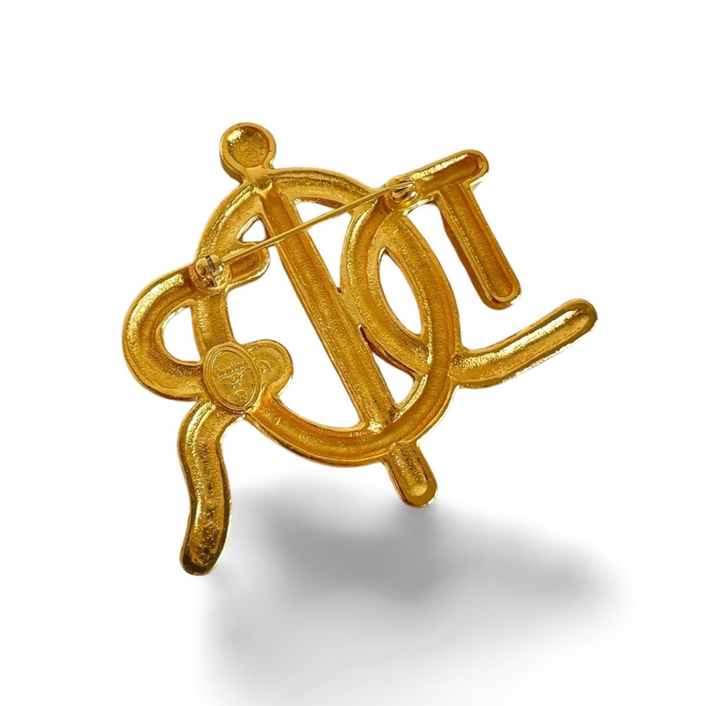 Dior Vintage Christian Dior golden twisted style logo brooch Size ONE SIZE - 7 Thumbnail