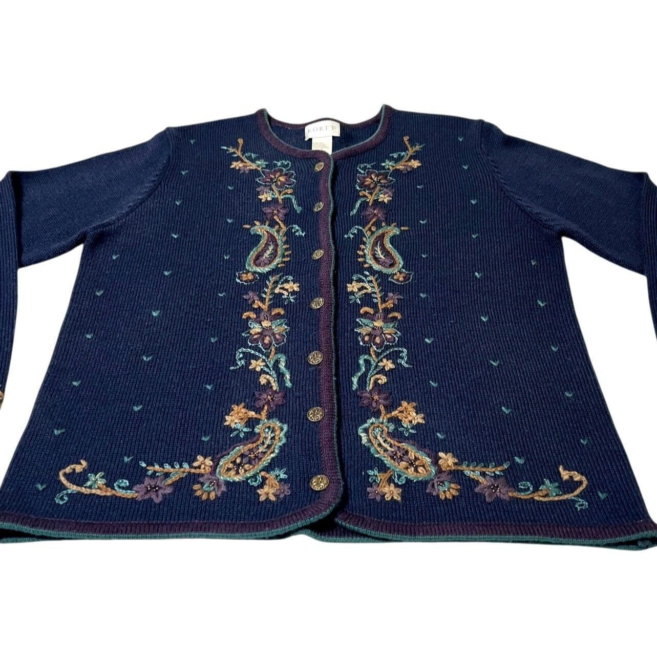 Other Koret Wool Blend Paisley Cardigan Sweater Women's Small Blue Size S / US 4 / IT 40 - 3 Thumbnail