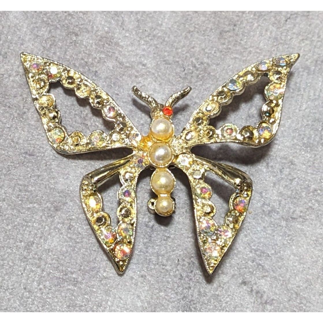 Other Vintage Gemmed Gold Tone Open Butterfly Brooch Size ONE SIZE - 4 Thumbnail