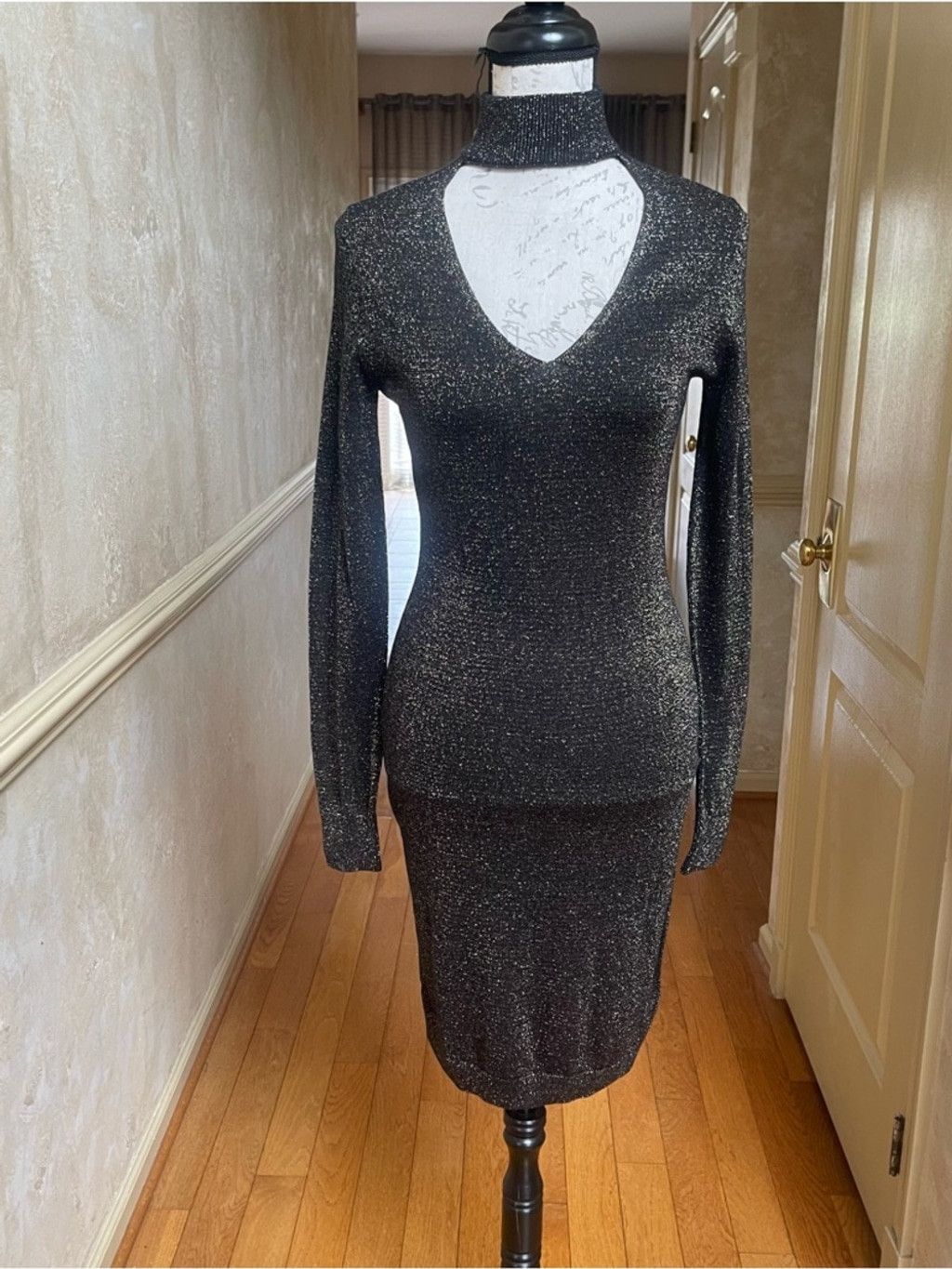 Michael Kors Michael Kors Black Gold Lurex Midi Dress NWT XS Glamour Size XS / US 0-2 / IT 36-38 - 3 Thumbnail