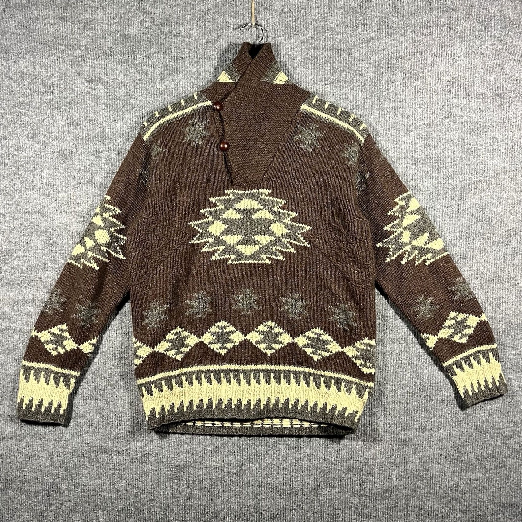 Polo Ralph Lauren VINTAGE Polo Ralph Lauren Cardigan Shawl Collar Mens Small Aztec Wool Silk Cardigan Brown Size US S / EU 44-46 / 1 - 2 Thumbnail