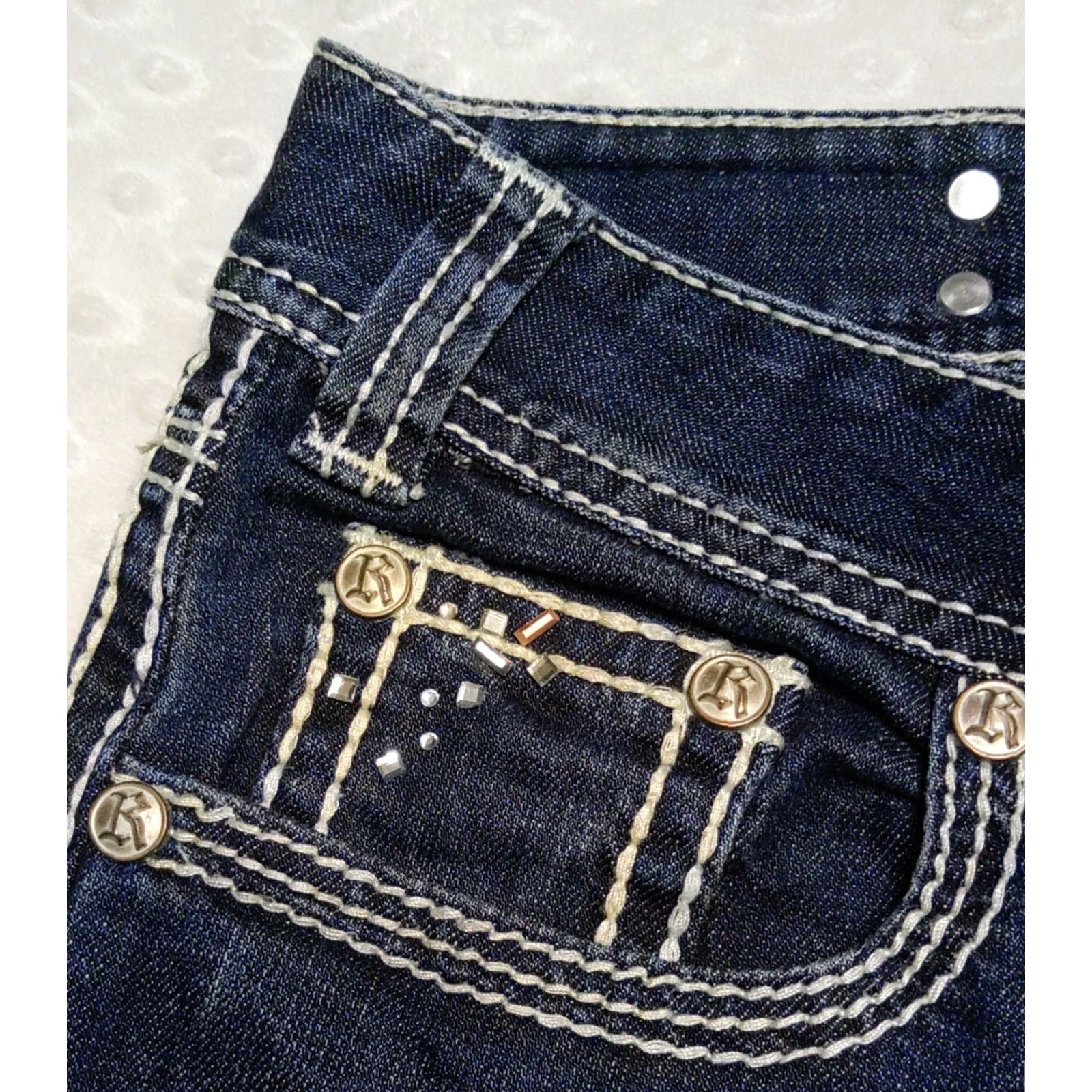Denime Rock & Roll Cowgirl Jeans Women 29x32 Dark Wash Mid Rise Bootcut Denim Size 29" - 5 Thumbnail