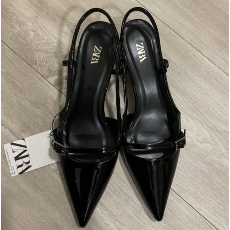 Zara ZARA Black Patent Slingbacks NWT Size 8 Size US 8 / IT 38 - 21 Thumbnail