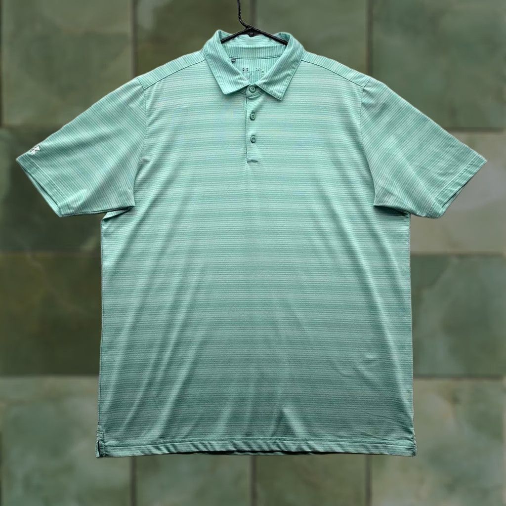 Under Armour Under Armour Golf Polo Shirt Mens XL Loose Fit Sea Green White Stripe Size US XL / EU 56 / 4 - 1 Thumbnail