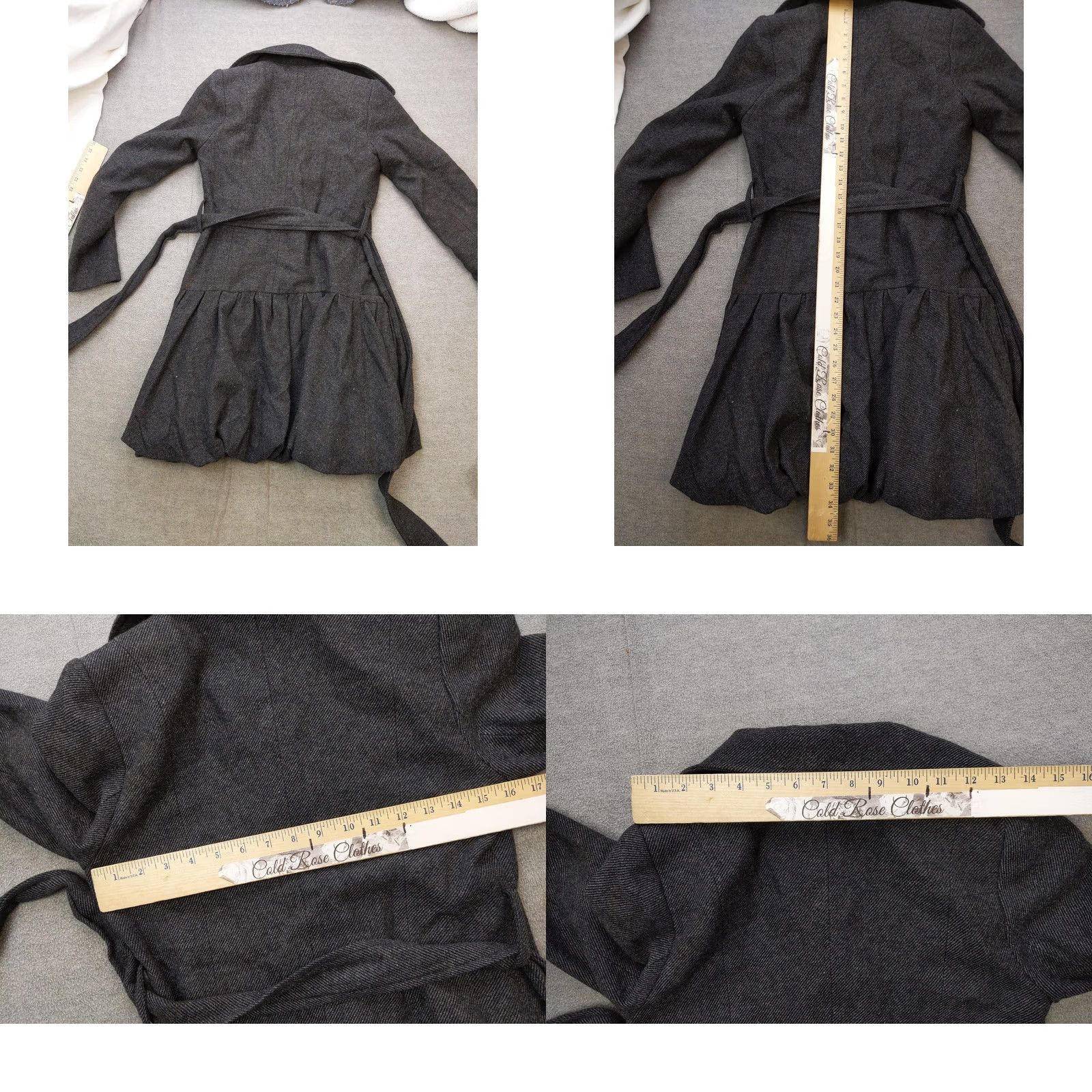 Vintage Coffeeshop Womens Small Gray Wool Blend Belted Pleated Trench Lined Tweed Coat Size S / US 4 / IT 40 - 8 Thumbnail