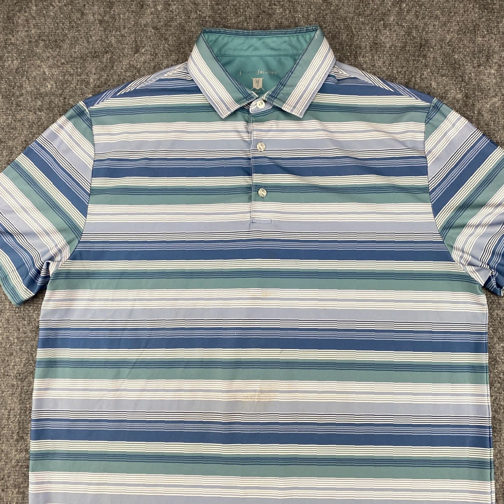 Vintage Hickey Freeman Polo Shirt Mens L Blue Green Striped Golf Performance HF Logo Shirt Size US L / EU 52-54 / 3 - 3 Thumbnail