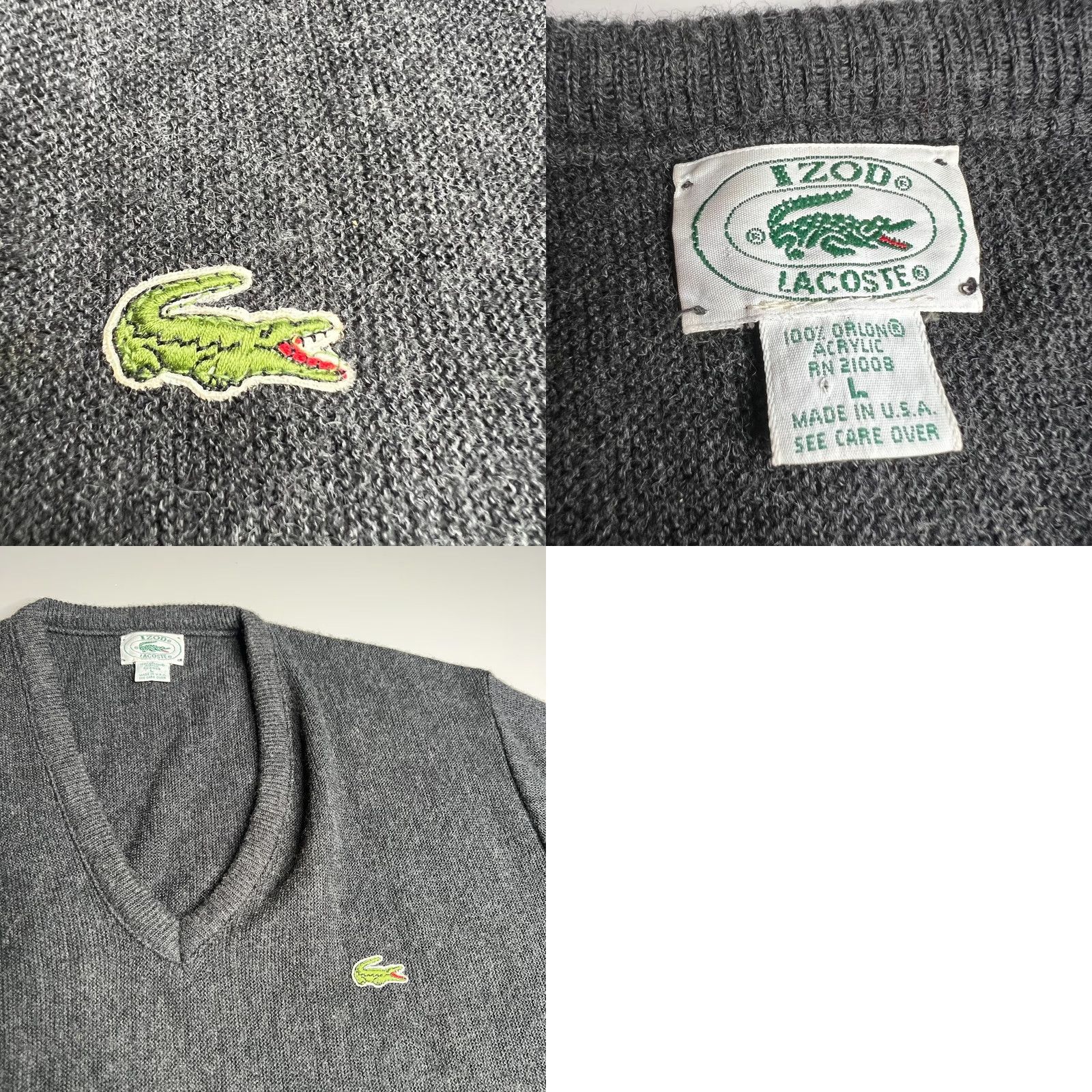 Lacoste VINTAGE Lacoste IZOD V-Neck Sweater Men’s L Gray USA Made 100% Orlon Pullover Size US L / EU 52-54 / 3 - 8 Thumbnail