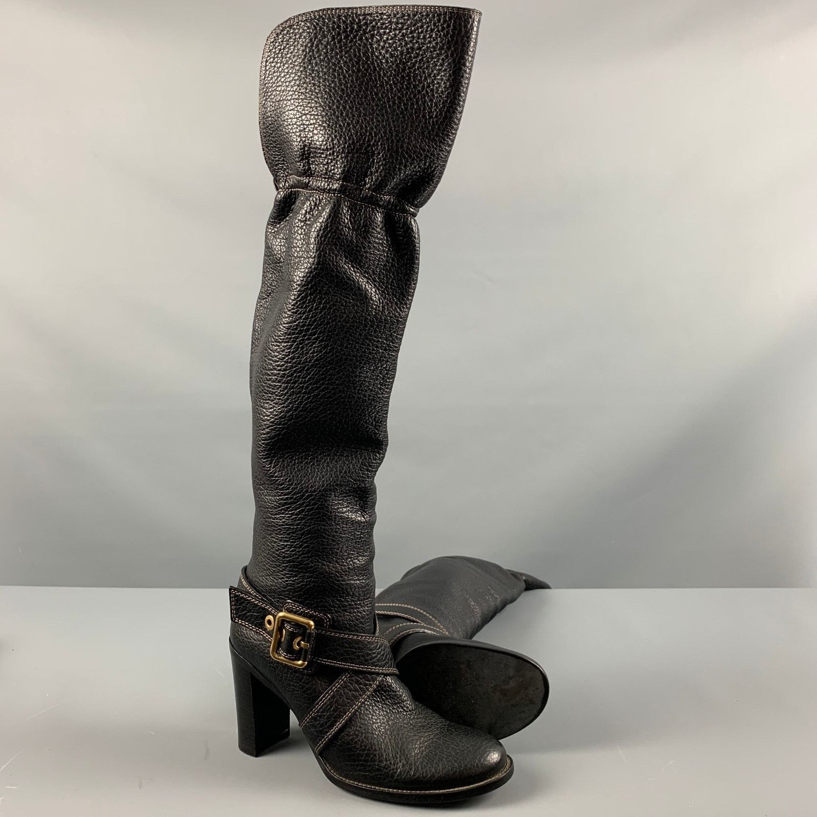 Dolce & Gabbana DOLCE & GABBANA Black Leather Pebble Grain Ankle Strap Boots Size US 10 / IT 40 - 5 Thumbnail