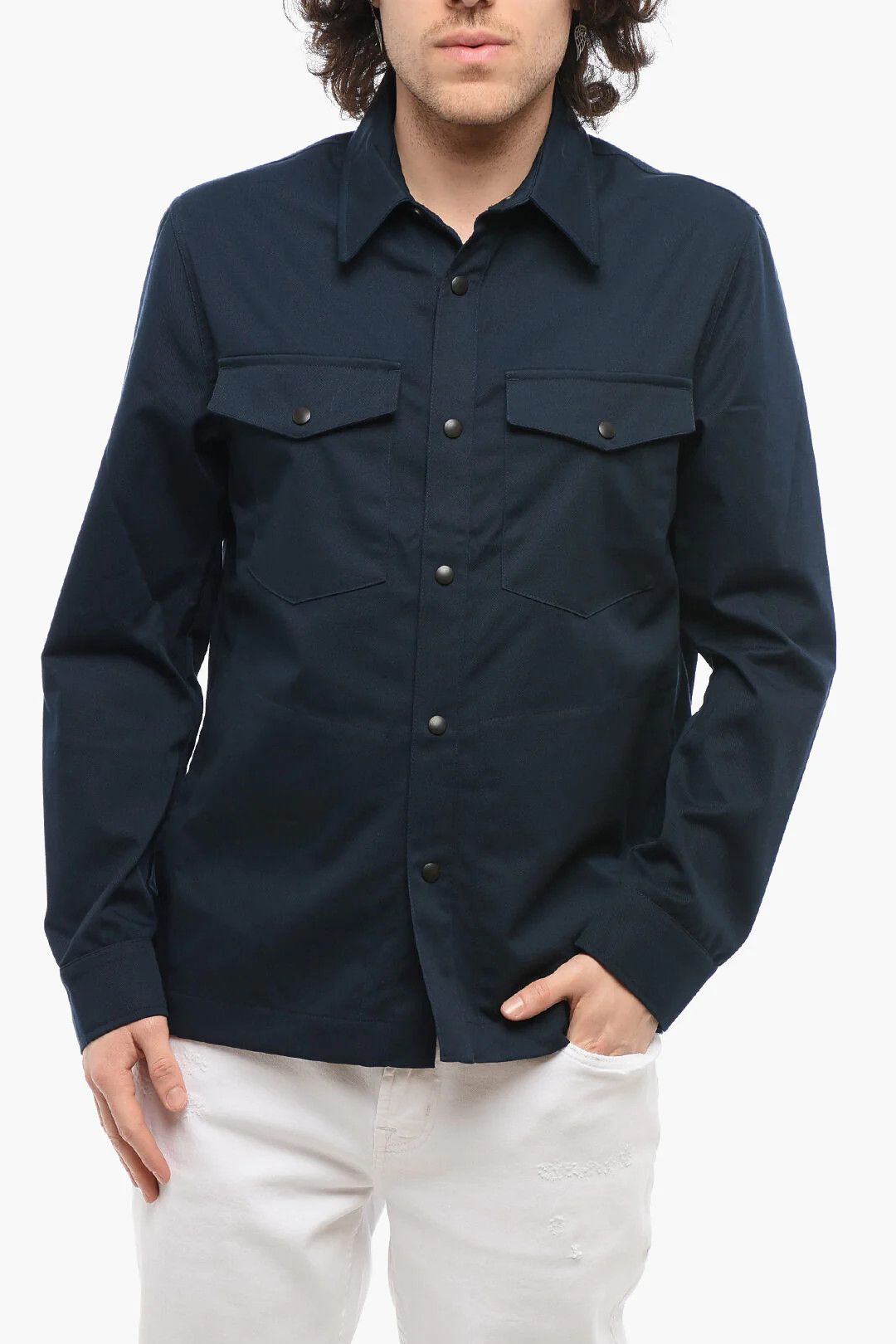 DEPARTMENT5 og1mm0326 Cotton-Blend Twill Overshirt in Blue Size US S / EU 44-46 / 1 - 1 Thumbnail