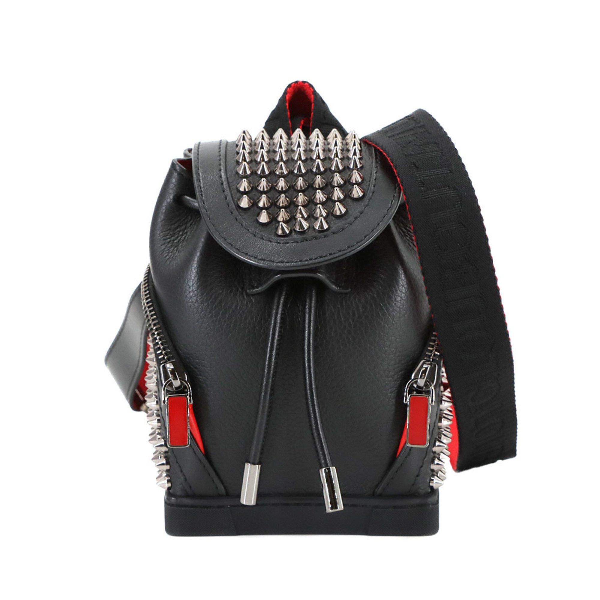 Christian Louboutin Explorer Funk Mini Shoulder Bag Studded Leather Black Red 1215087 Explora, Women's