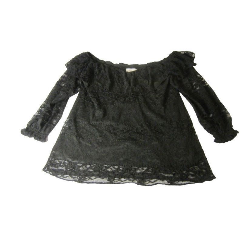 Other Devlin Black Lace Sheer Long Sleeve Blouse Medium Size M / US 6-8 / IT 42-44 - 2 Thumbnail