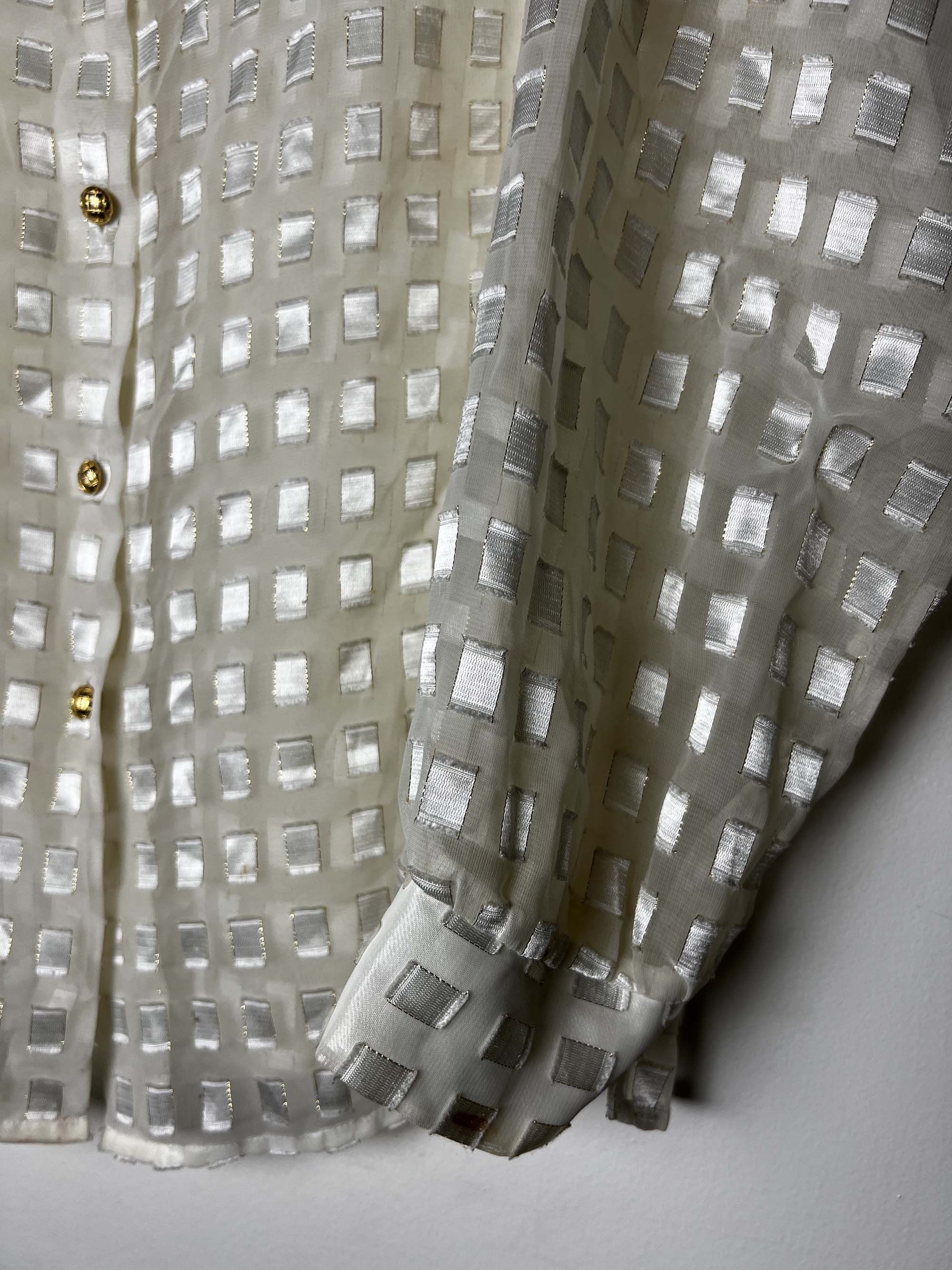 Vintage Vintage 1980's White Gold Block Patterned Sheer Button Up Size L / US 10 / IT 46 - 5 Thumbnail