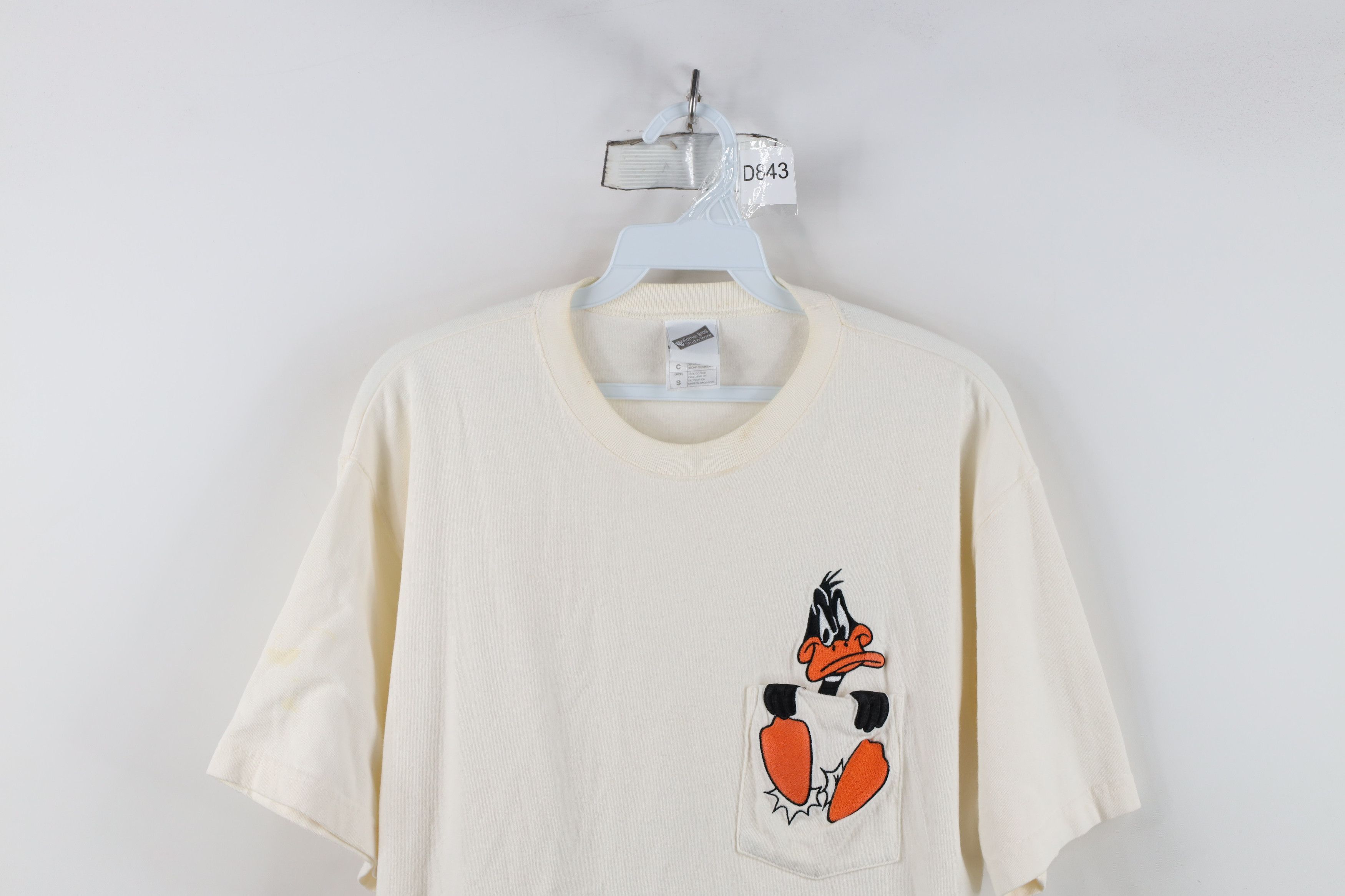 Vintage Vintage 90s Looney Tunes Daffy Duck Pocket T-Shirt Cream Size US S / EU 44-46 / 1 - 2 Thumbnail