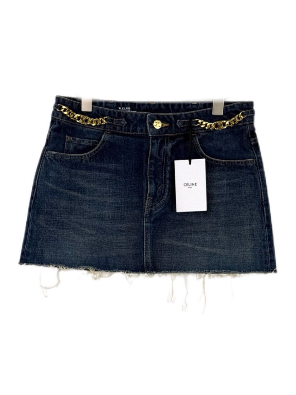 Celine CELINE Chain Detail Denim Mini Skirt Size 27 Size 27" / US 4 / IT 40 - 1 Thumbnail