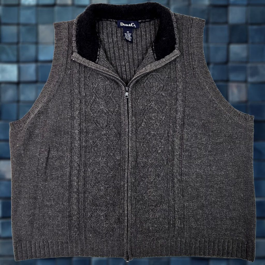 Denim & Co. VINTAGE Denim & Co Denim & Co Tweed Wool Acrylic Blend Full Zip Vest Men 3X (54" Chest) Gray Knit Size XXL / US 16-18 / IT 52-54 - 1 Thumbnail