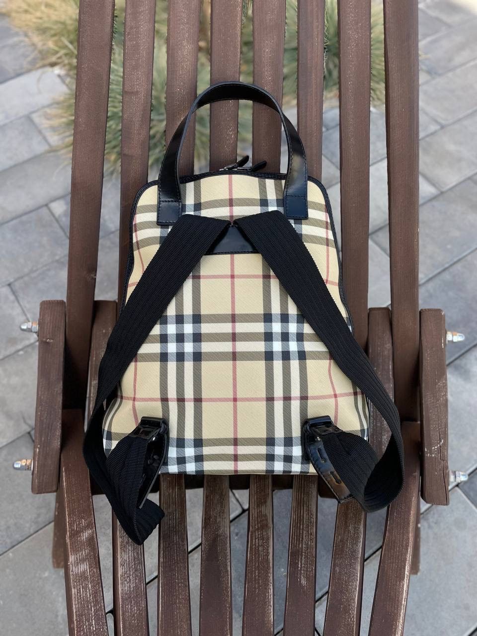 Burberry Burberry Leather Nova Check Coated Canvas Backpack Size ONE SIZE - 8 Thumbnail
