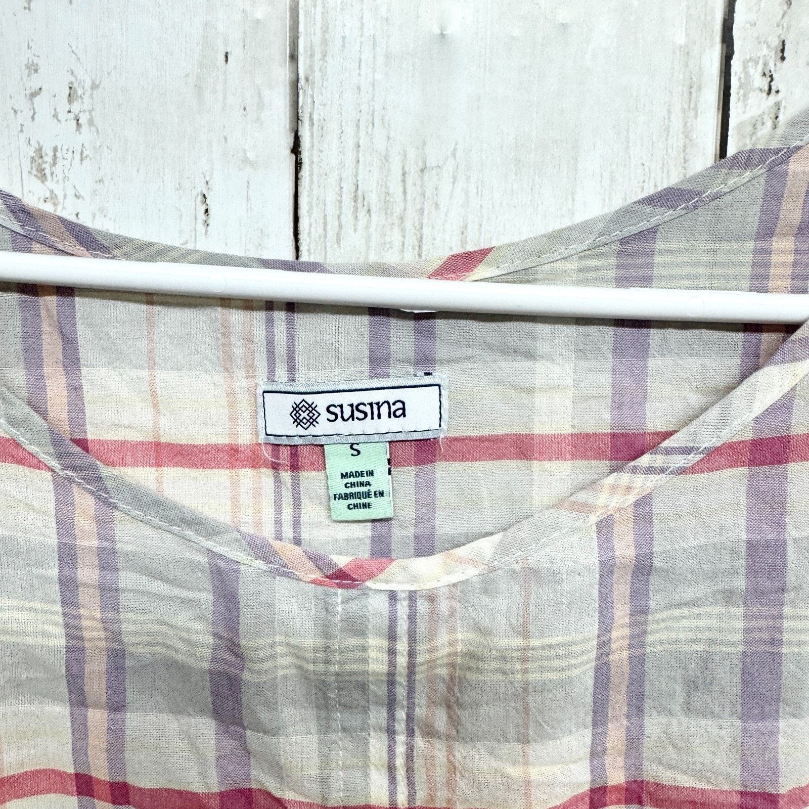 Other Susina Top Size Small Multicolor Plaid Short Sleeve Blouse Size S / US 4 / IT 40 - 3 Thumbnail