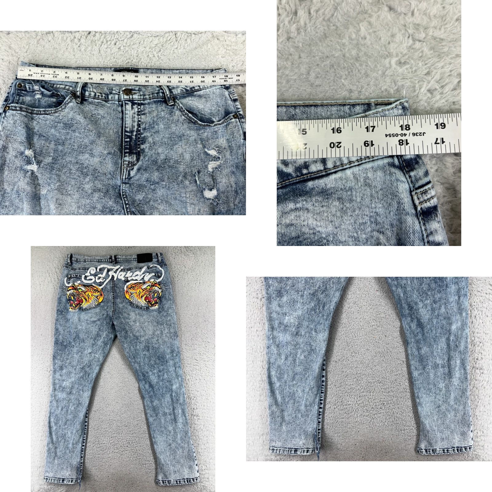 Ed Hardy VINTAGE Ed Hardy Jeans Mens 38 Blue Denim Distressed Tiger Paint Acid Wash 36x29 Size US 38 / EU 54 - 9 Thumbnail