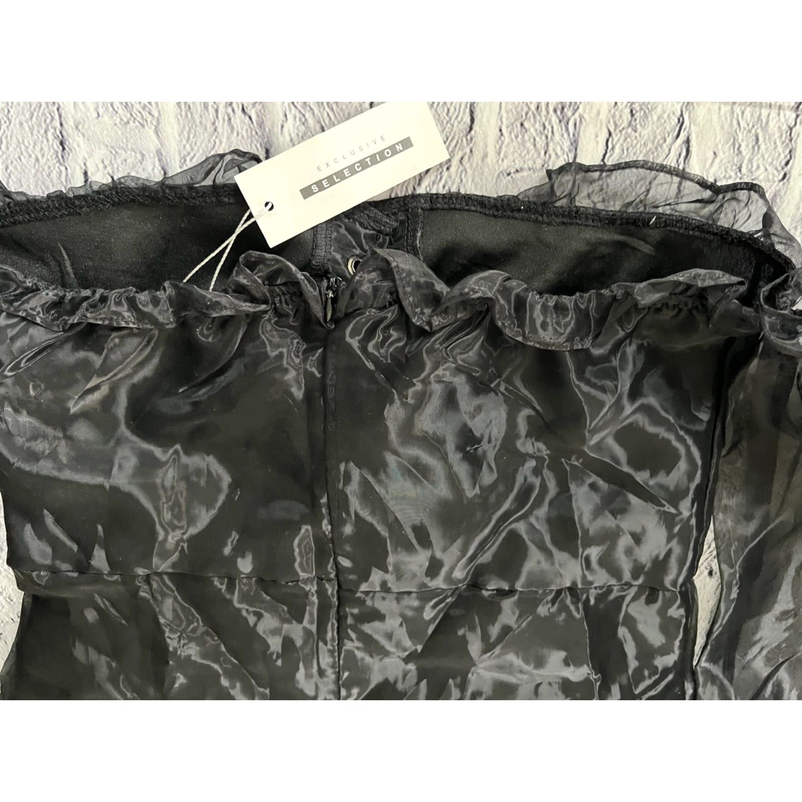 Vintage NWT CBR Sexy Little Black Dress Sheer Long Sleeve Cinch Off the Shoulder Small Dress Women Lace Up Short Black Sexy 90s? Size S / US 4 / IT 40 - 5 Thumbnail