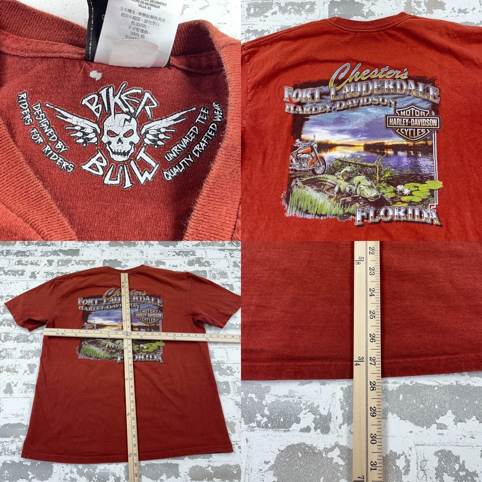 Harley Davidson Harley-Davidson Shirt Men XL Orange Tee Biker Motorcycle Fire Flames Florida Graphic Print Crew Neck Short Sleeve Logo Vintage: No Size US XL / EU 56 / 4 - 8 Thumbnail