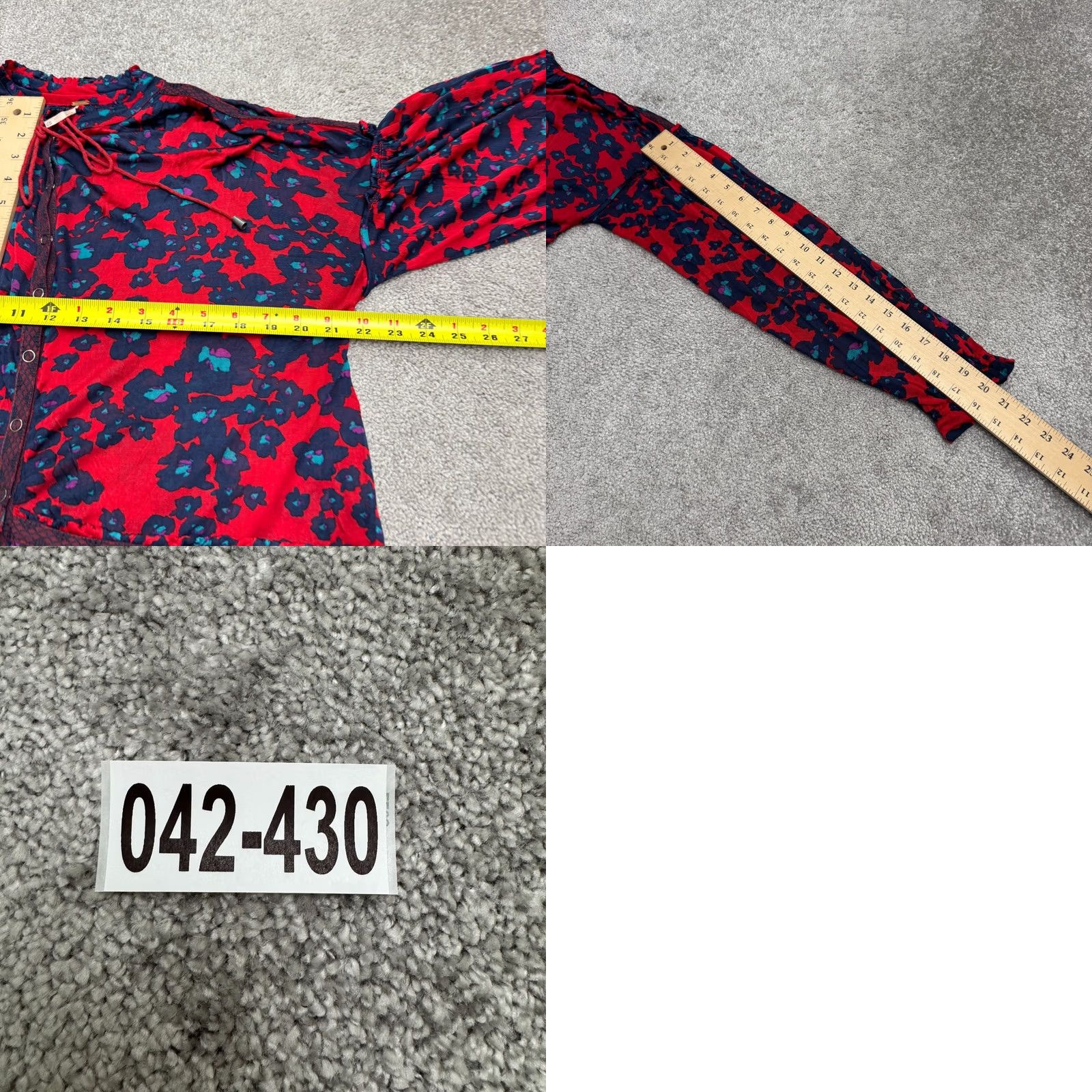 Free People Free People Floral Mini Dress Womens XS Navy Red Button Front Long Sleeve Boho Size XS / US 0-2 / IT 36-38 - 9 Thumbnail