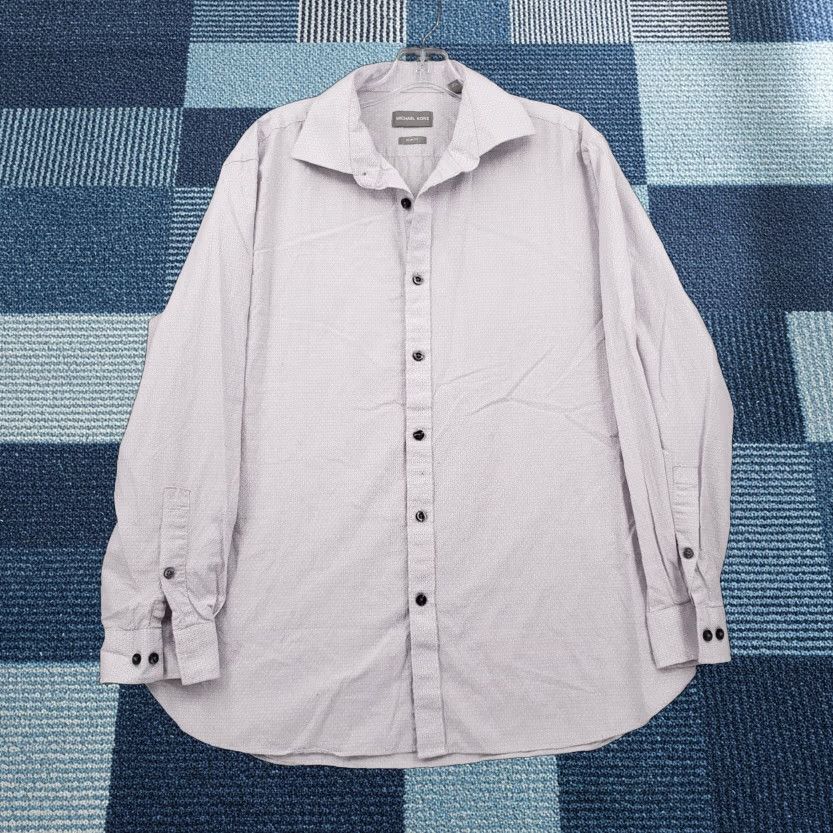 Michael Kors Michael Kors Dress Shirt Men L Large Button-Up Slim Geometric Long Sleeve Cotton Color Gray Size 42R - 1 Thumbnail