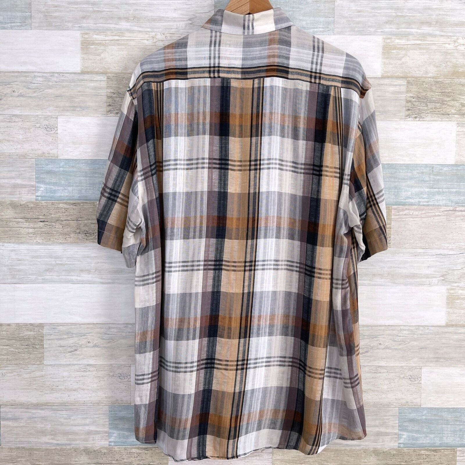 Haupt Haupt Germany Linen Lawn Shirt Gray Brown Plaid Short Sleeve Size US L / EU 52-54 / 3 - 3 Thumbnail