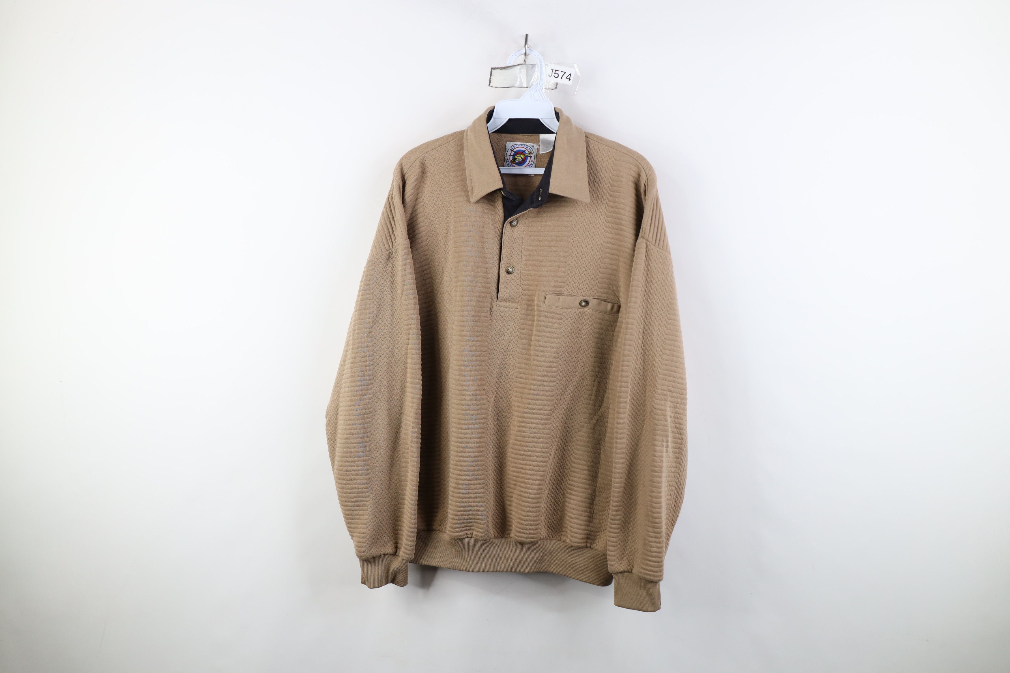 Vintage Vintage 90s Streetwear Textured Collared Pullover Sweatshirt Size US L / EU 52-54 / 3 - 1 Thumbnail