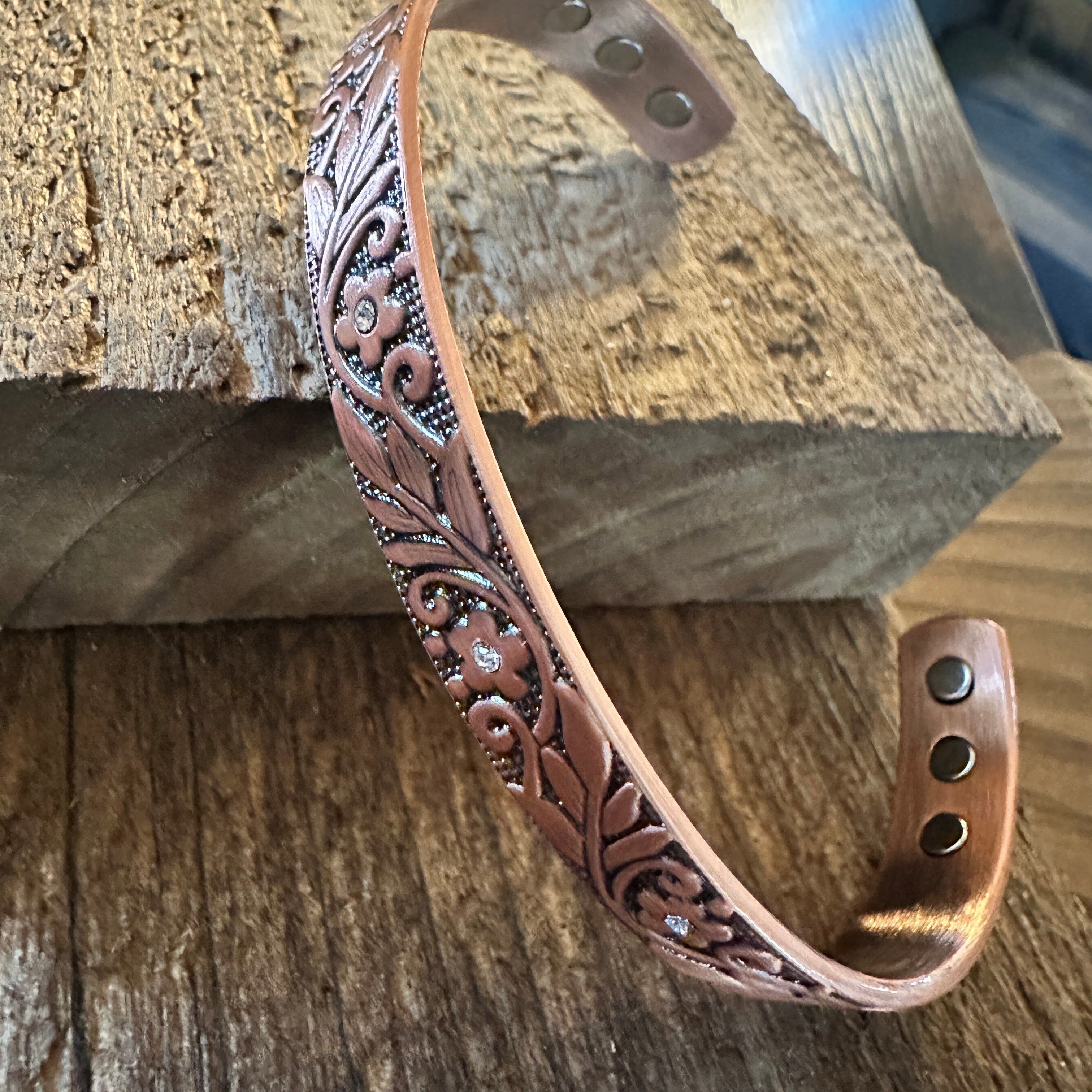 Other Boho Copper Floral Cuff Bangle Bracelet, Arthritis Relief, G Size ONE SIZE - 9 Thumbnail
