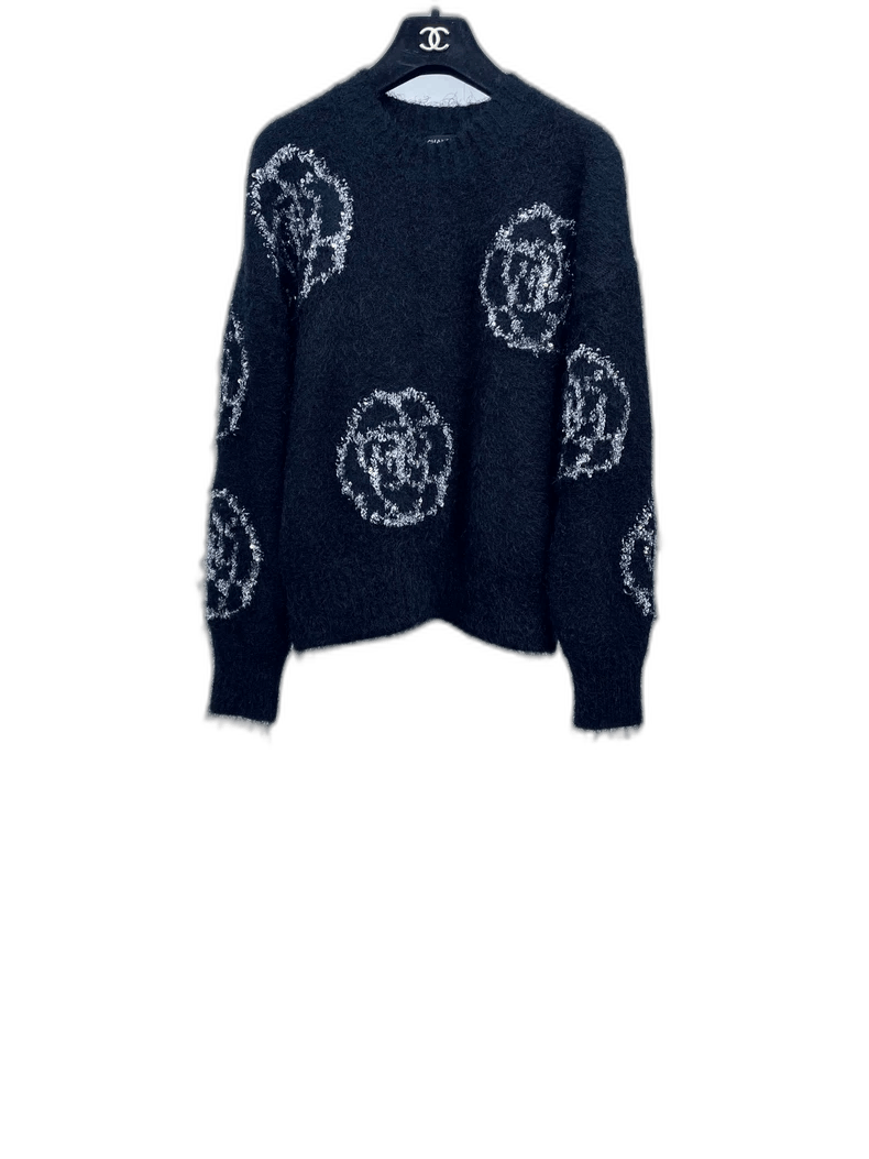 Chanel Chanel Black Knit Sweater with Floral Design -2505 Size US M / EU 48-50 / 2 - 1 Thumbnail
