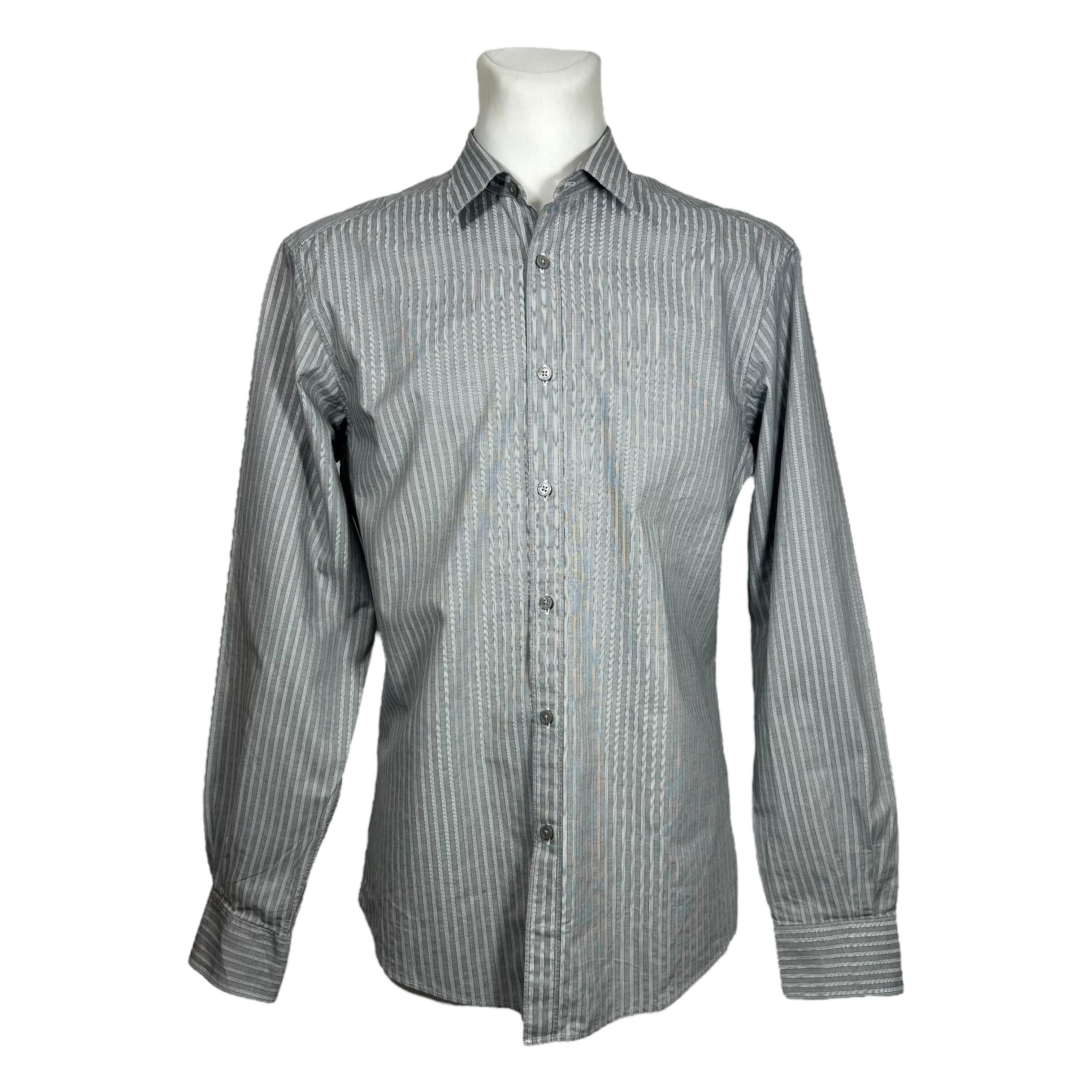 Z Zegna Z Zegna Gray White Striped Formal Slim Fit Shirt 41 16 Size US M / EU 48-50 / 2 - 1 Thumbnail