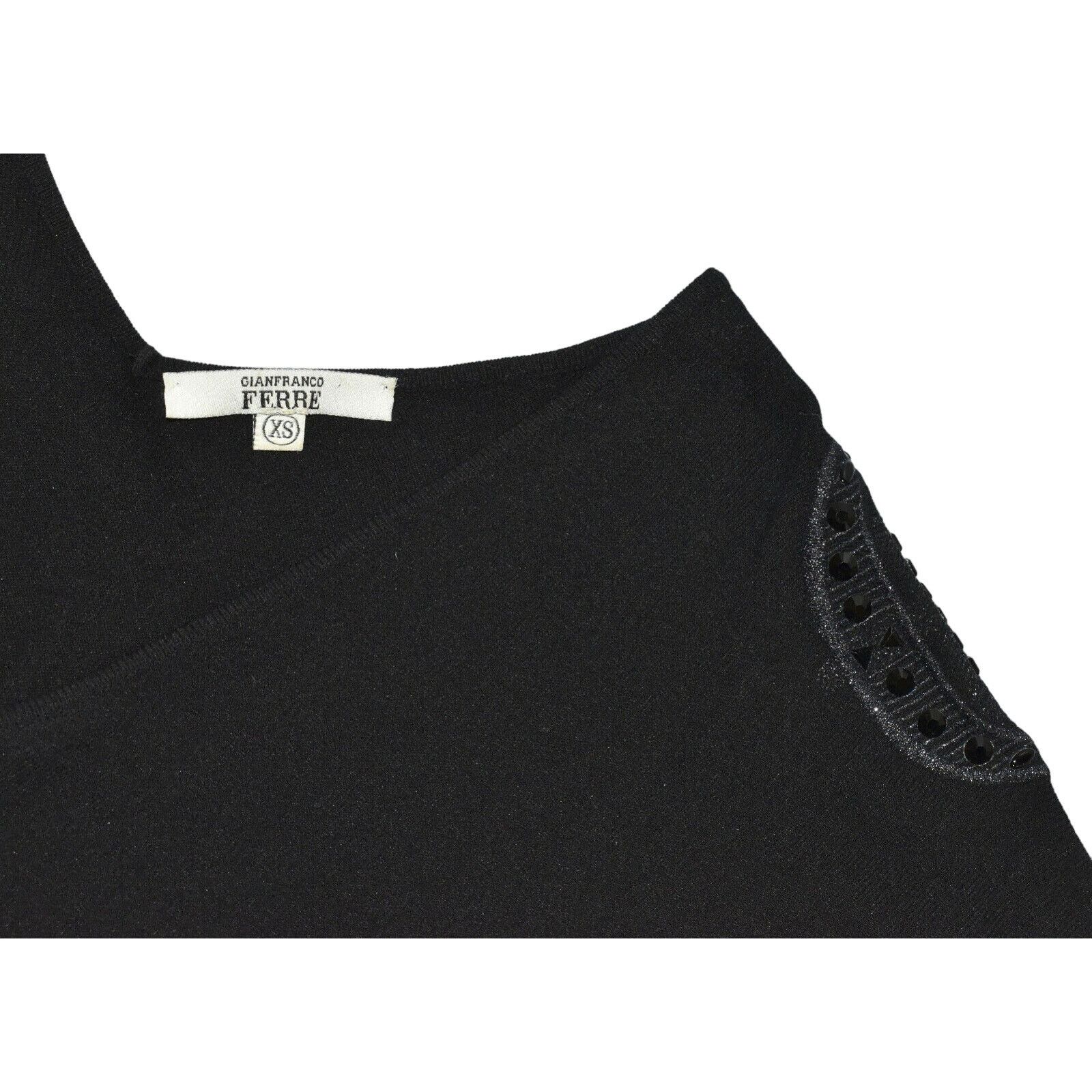 Gianfranco Ferre GIANFRANCO FERRE Black Ribbed Knit Crystal Logo Dress Sz XS Size XS / US 0-2 / IT 36-38 - 4 Thumbnail