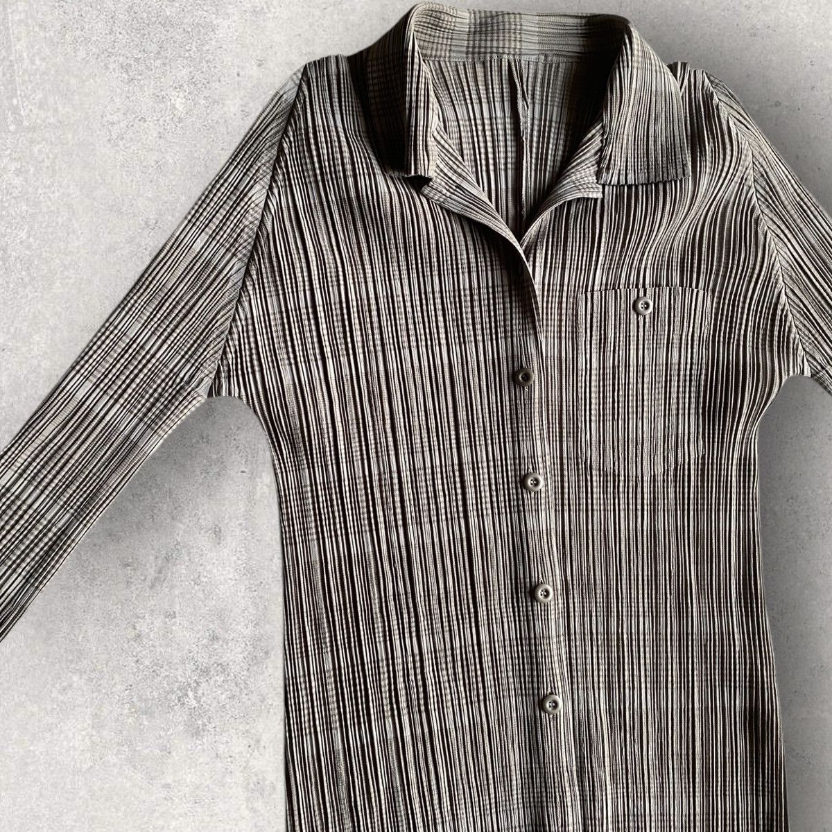 Issey Miyake Pleats Please Grey Plaid Jacket Shirt Size M / US 6-8 / IT 42-44 - 3 Thumbnail