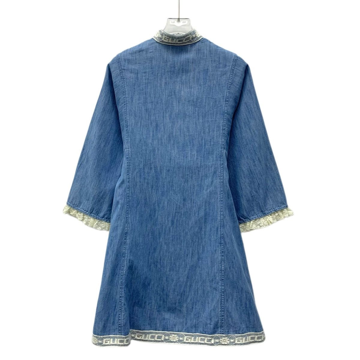 Gucci Gucci Blue Lace Ruffle Lace Cotton Long Sleeve Denim Dress Size S / US 4 / IT 40 - 2 Thumbnail